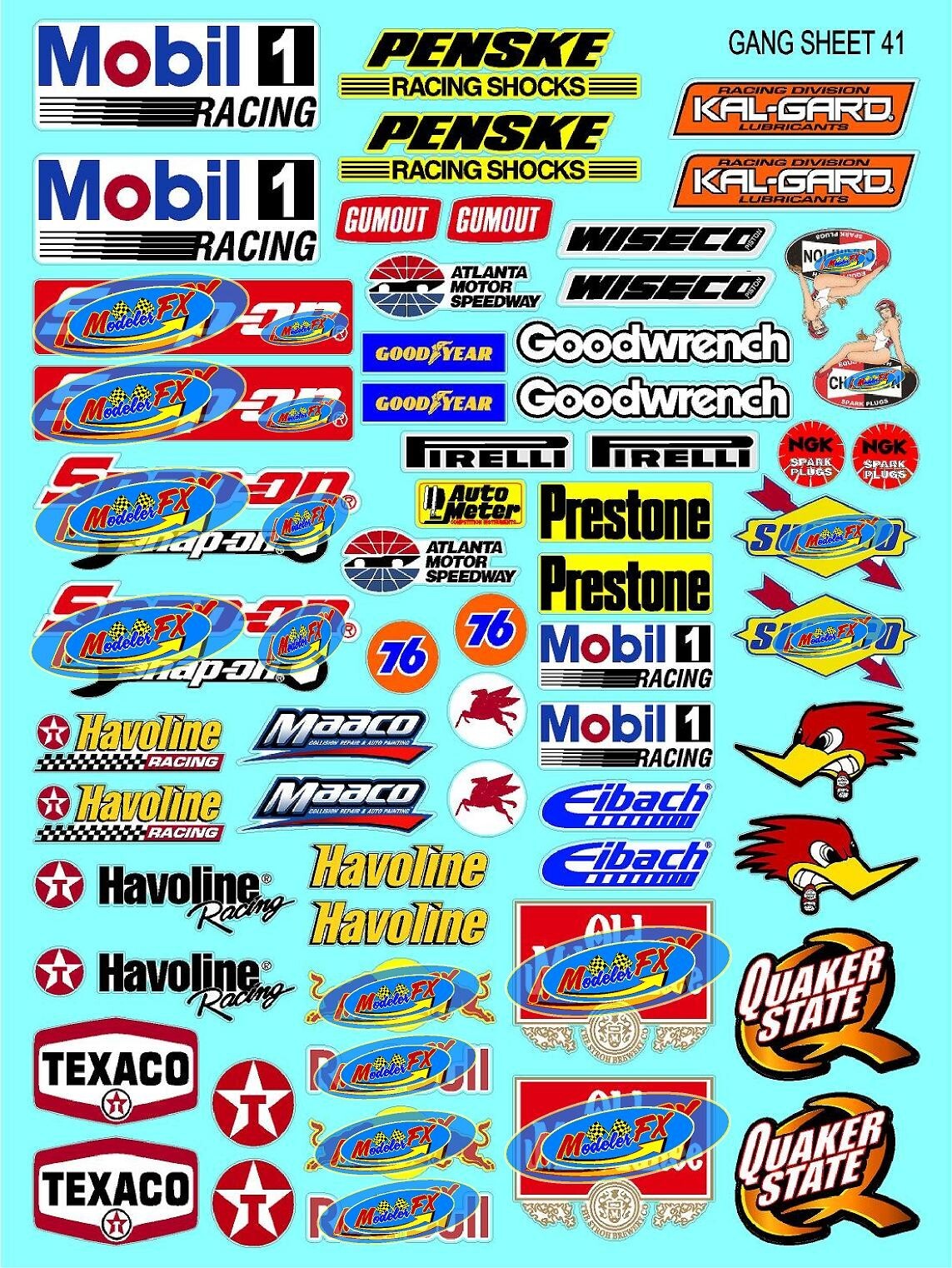 WHITE Vinyl Sticker Sheet 41-R/C MODEL Decal fits 1/10-1/16 Scale MONSTERSRACING