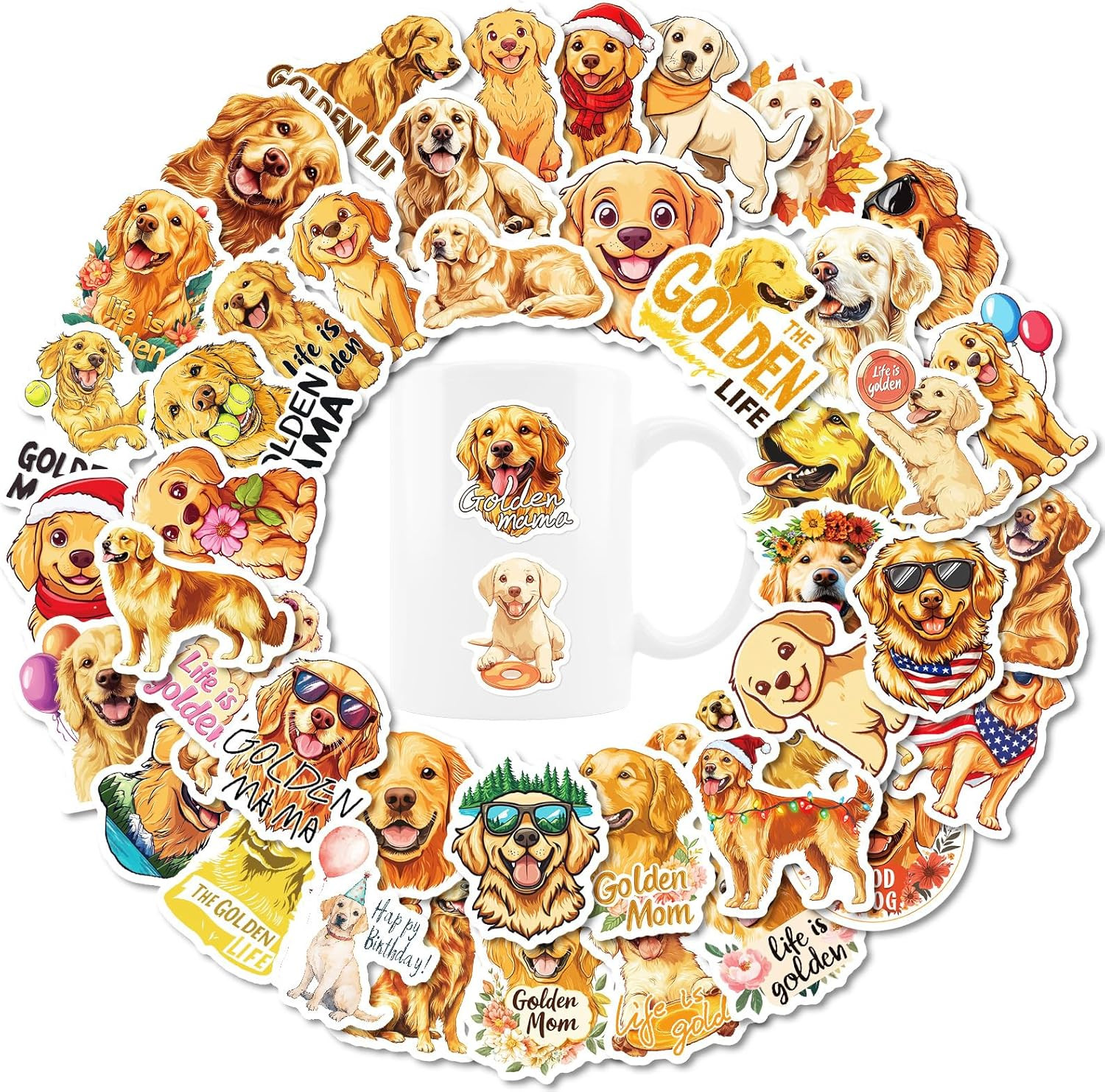 50PCS Cute Golden Retriever Stickers – Kawaii Dog Vinyl for Water Bottles & Scra