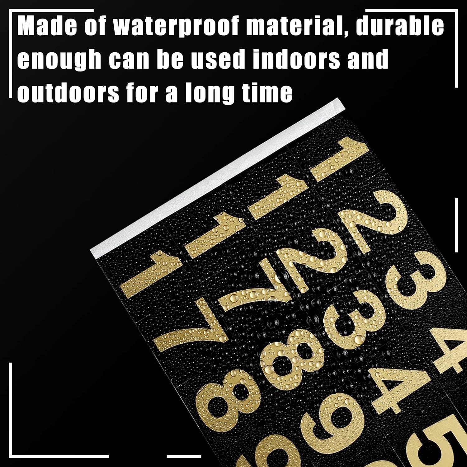 Gold on Black Waterproof Number Stickers 1 Inch for Various Indoor Outdoor Uses