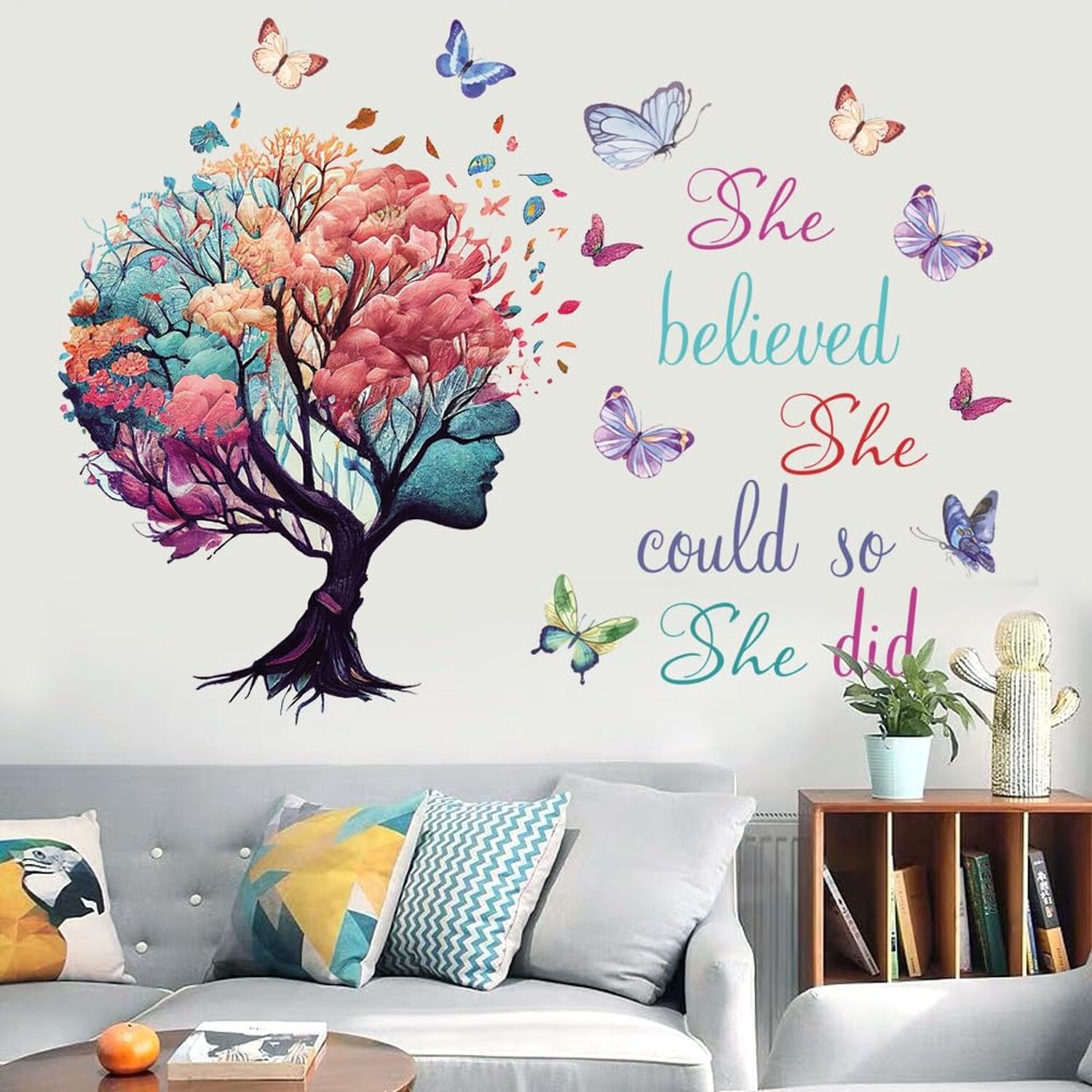 Inspirational Wall Decal Quotes She Believe She Could So She Did Tree Wall St…