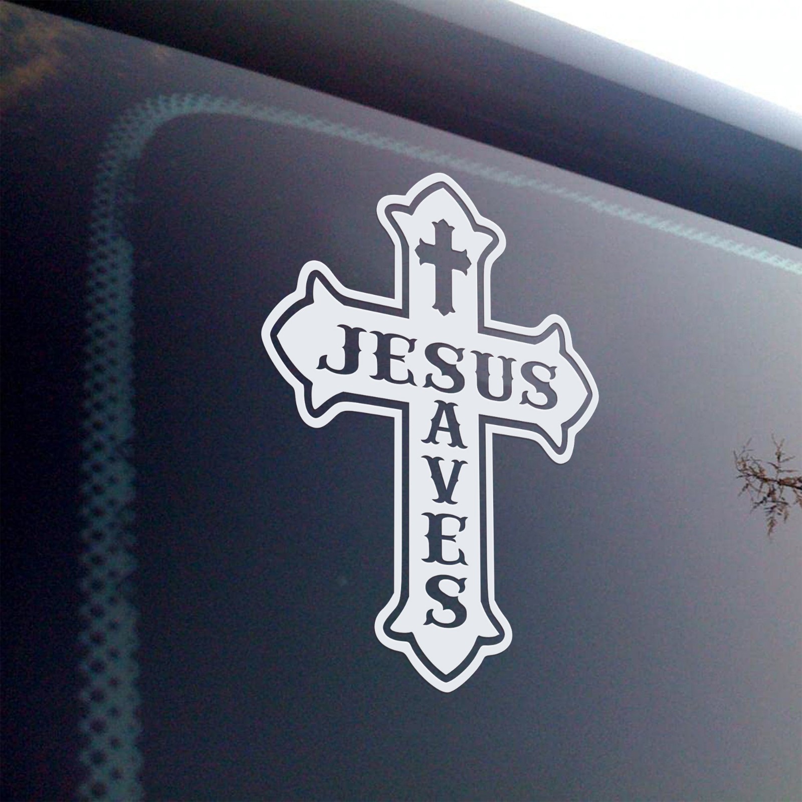 Jesus Saves Cross Vinyl Decal Sticker | Christian Faith Religious Car Wall Art