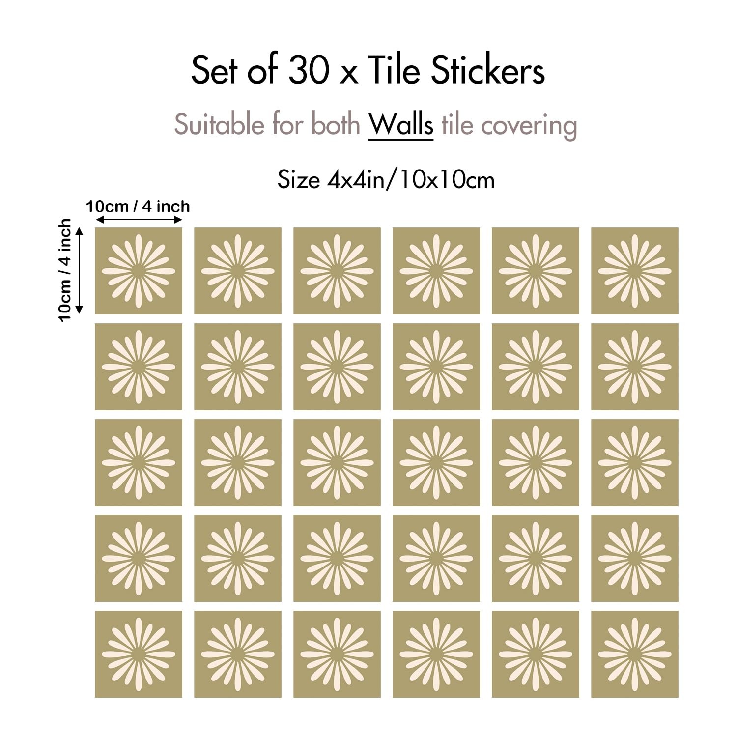 30 Pack, 4×4 Inch Sage Green Tile Decals, Mid-Century Modern Floral Peel and …