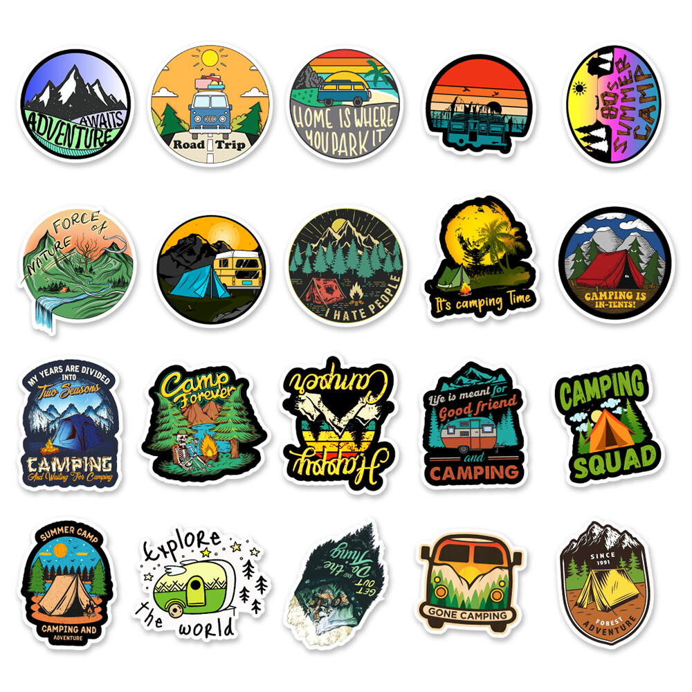 50 Pcs Vinyl Stickers Camping Outdoorsy Hiking Bomb Graffiti Waterproof Decal