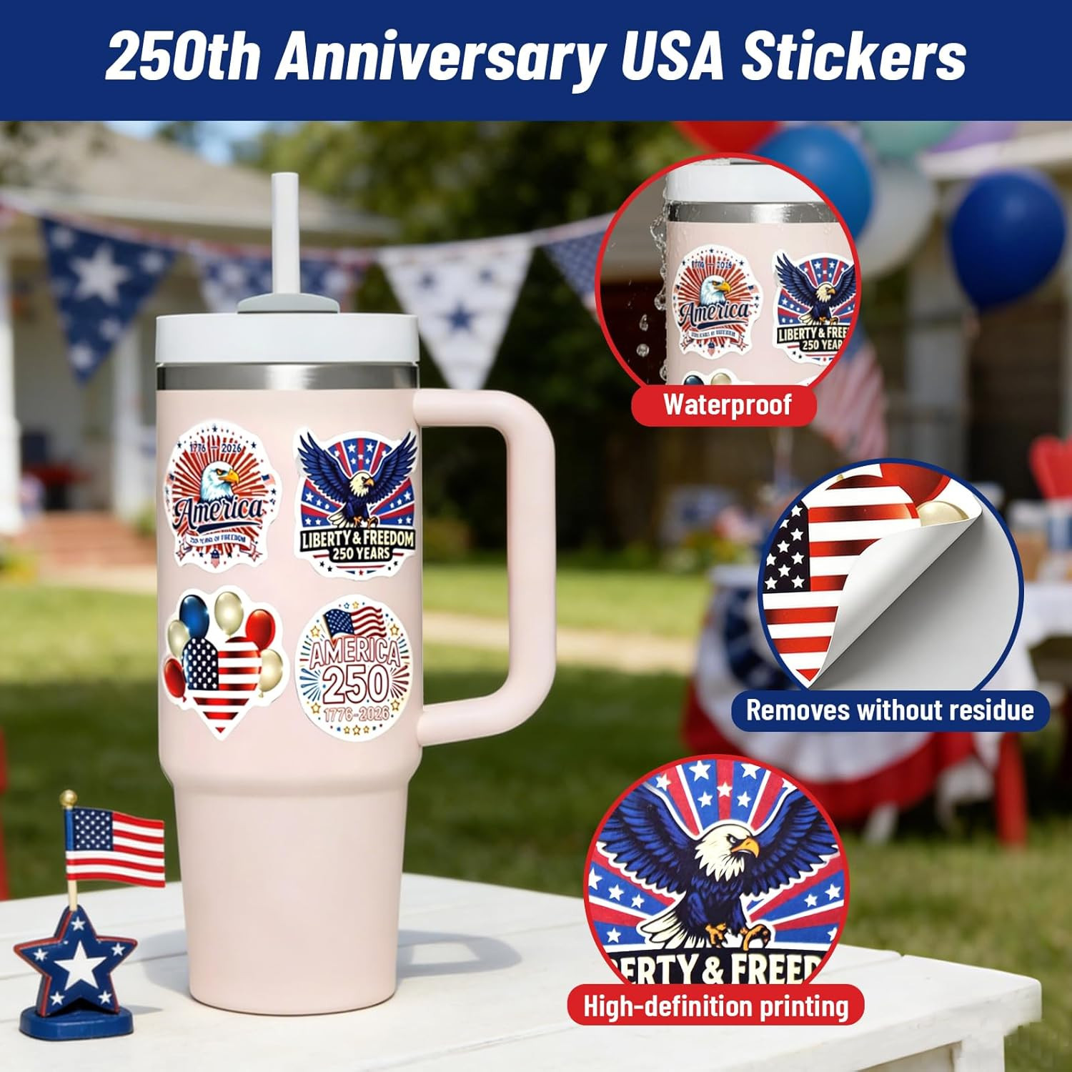 110Pcs America 250Th Anniversary Stickers, Retro American Style Waterproof Vinyl