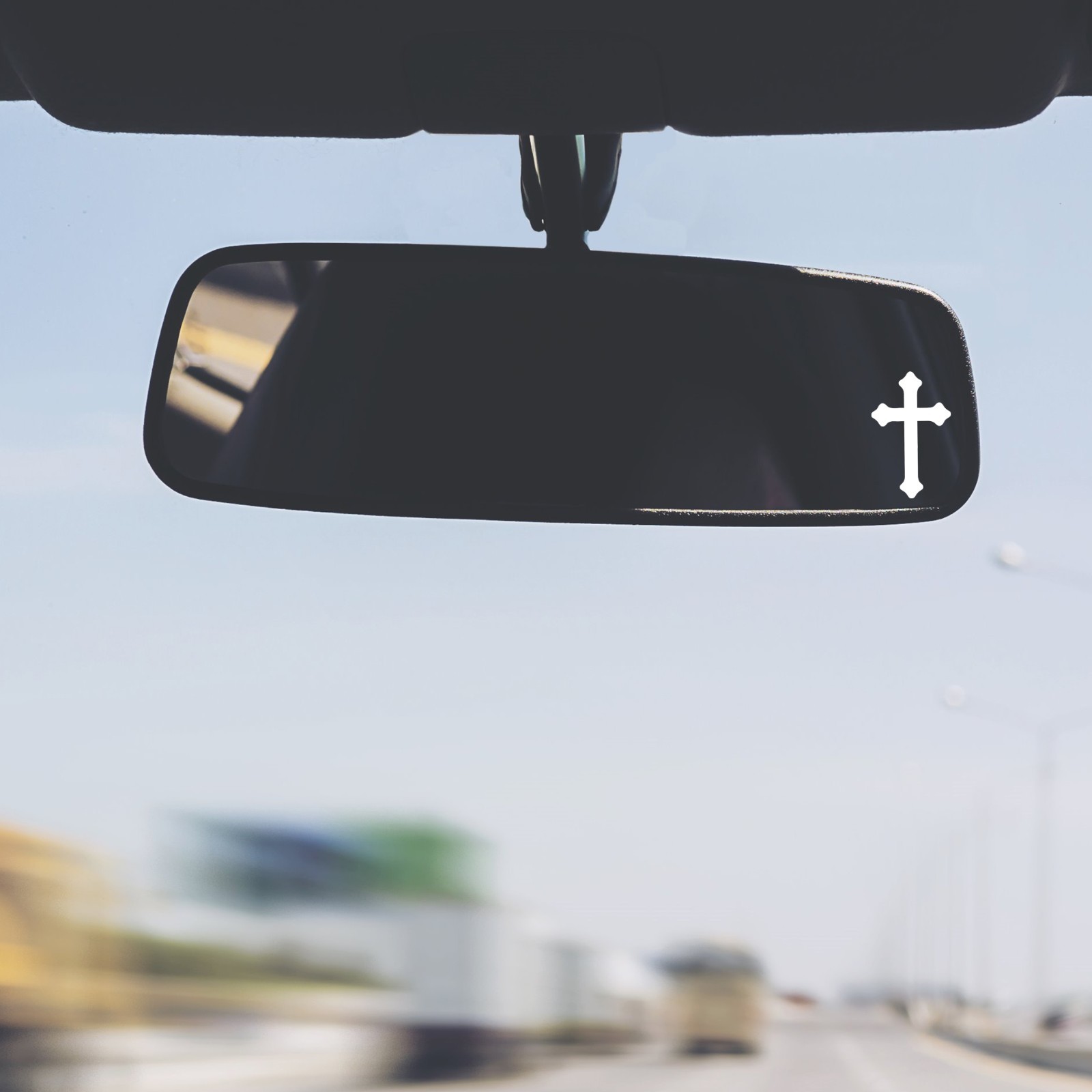 Religious Cross Vinyl Decal Sticker Rearview Mirror Car Truck Christian Set of 2