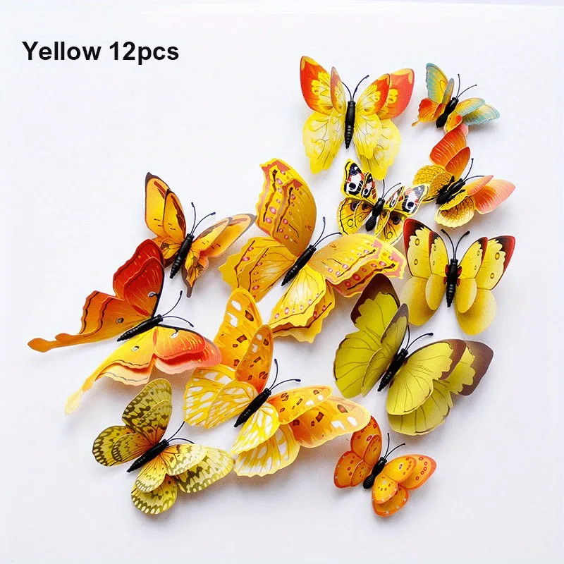 12Pcs 3D Double Layer Butterflies Wall Stickers Living Room Decor Wedding Kids R