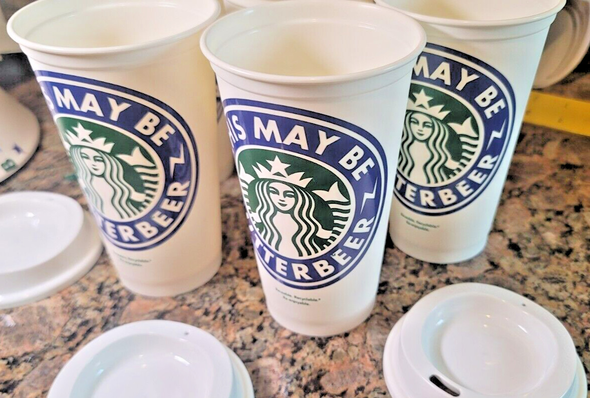Starbucks Reusable Coffee Cup – This May Be Butterbeer with Lid