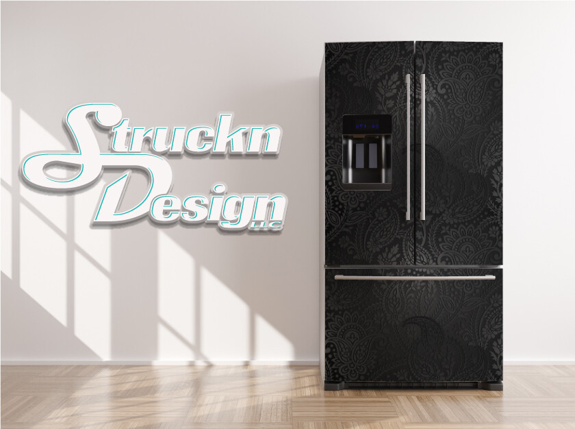 Floral Element Black Geometric Luxury Fridge Freezer Wrap Side Door Vinyl Decal
