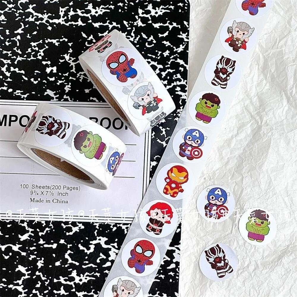 “500pcs Avengers Roll Stickers | Hulk & Iron Man Circular Kids Stickers”