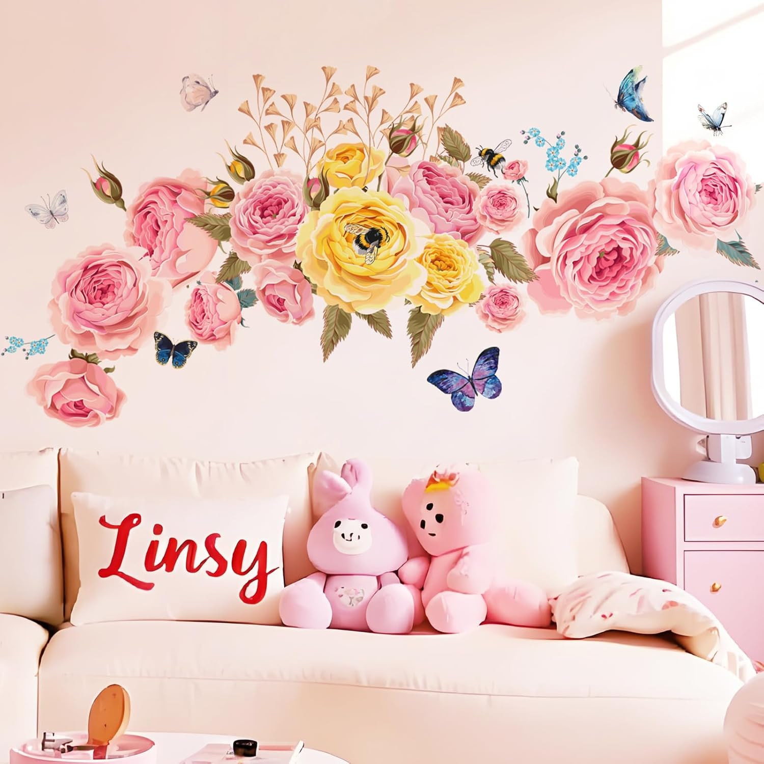 Watercolor Peony Wall Decals Spring Floral Wall Stickers Decals Large Peony Butt