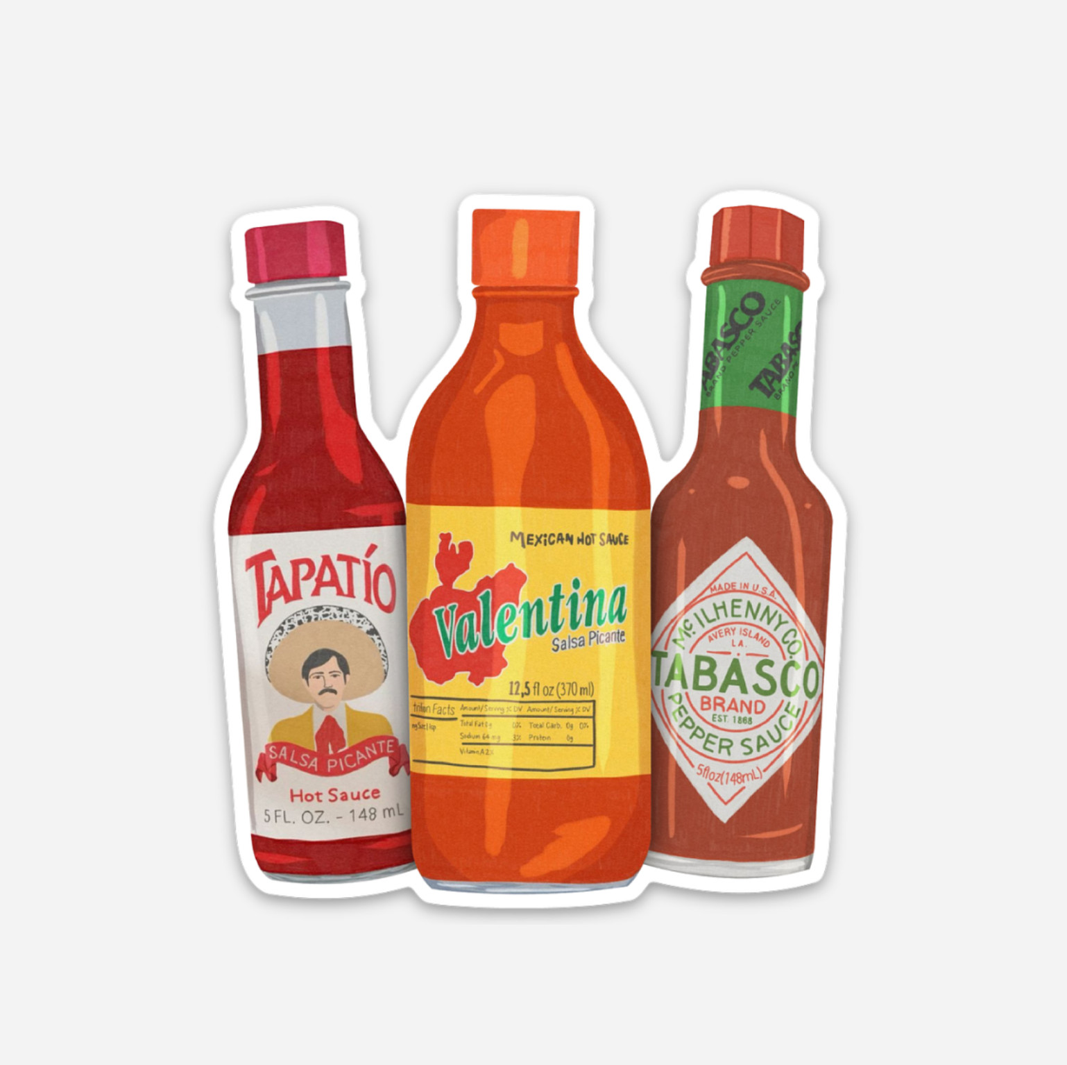 3” Hot Sauce Sticker Valentina Tapatio Tabasco Vinyl Decal Matte Finish