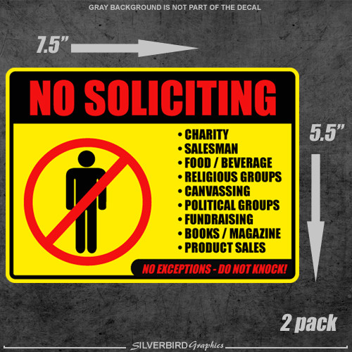 No Soliciting sticker window vinyl label decal home knocking notice set of 2