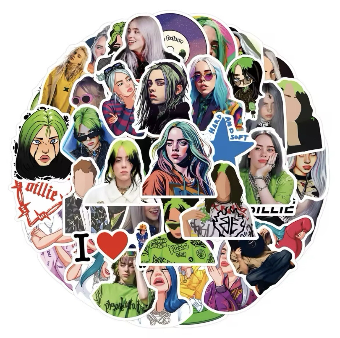 Billie Eilish Stickers 50pk Billie Random Mix Stickers Eilish Funny Cool Sticker