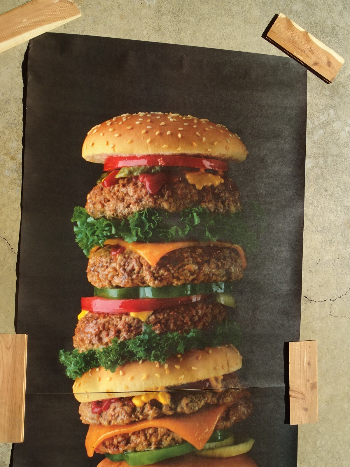 Delecious HUGE Towering Hamburger Photo Door Wall Mural Poster 82.5” X 34” nos