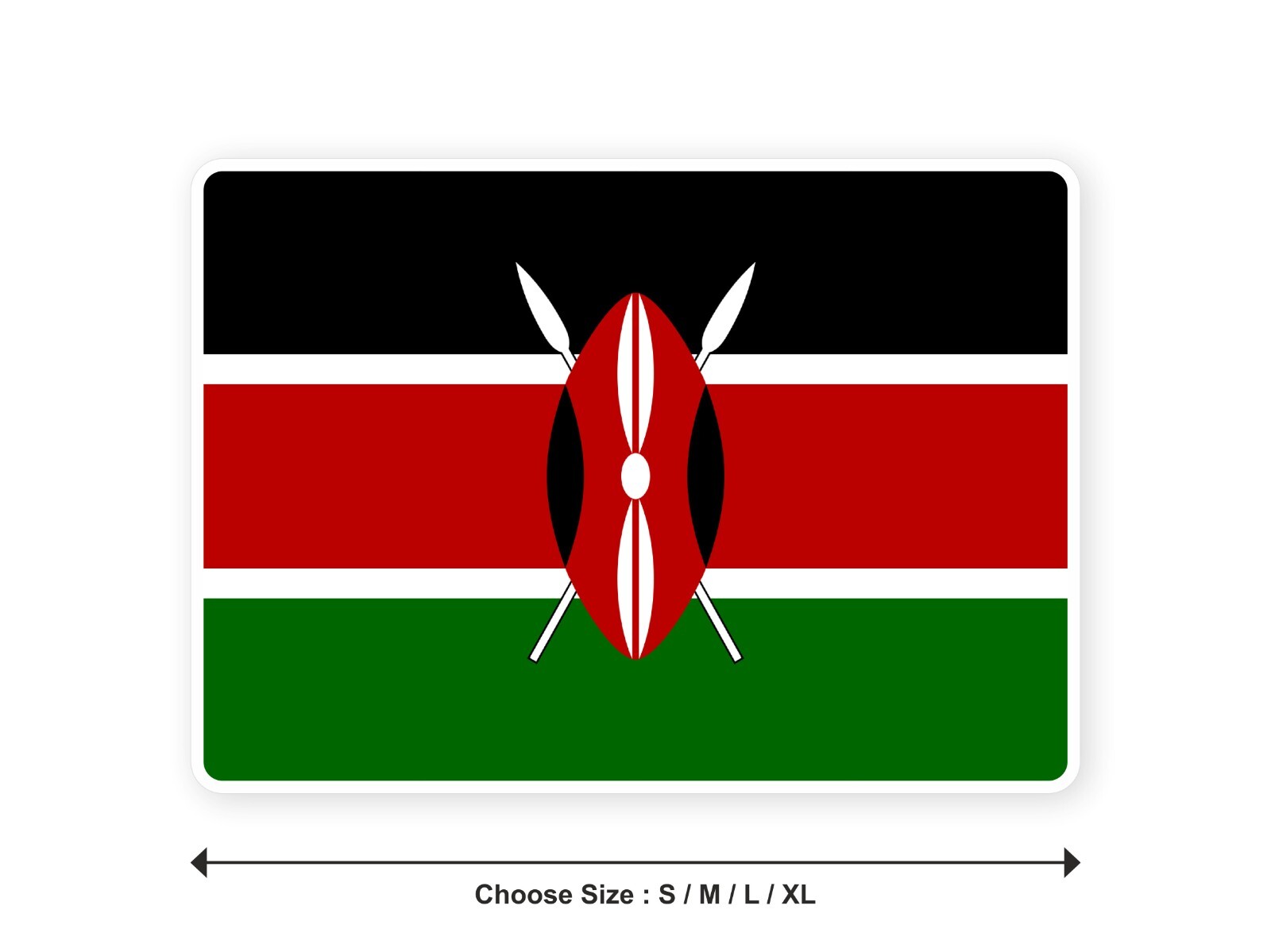 Sticker flag KENYA Kenyan 3,9′′(S) -11′′(XL) decal white border