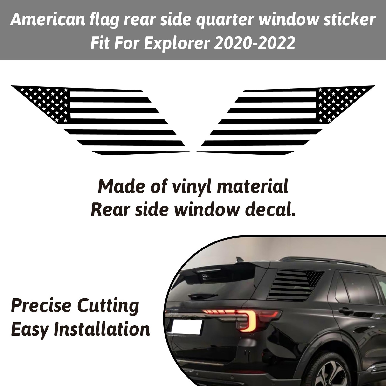 Rear Side Quarter Window Decals for Ford Explorer 2020-2022 2023 2024, Precut…