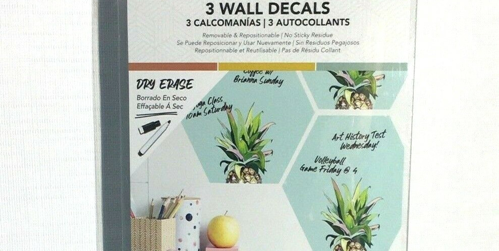 RoomMates Wall Decals Pineapple Crown 3-Pk Dry Erase Hexagon Peel And Stick