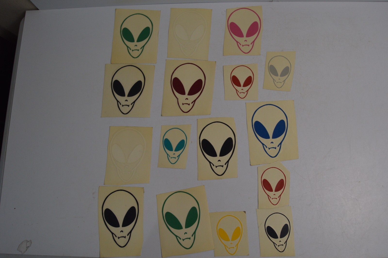 12 Vintage Alien Vinyl Decal Stickers Lot 1990's Space Carnival Collectibles