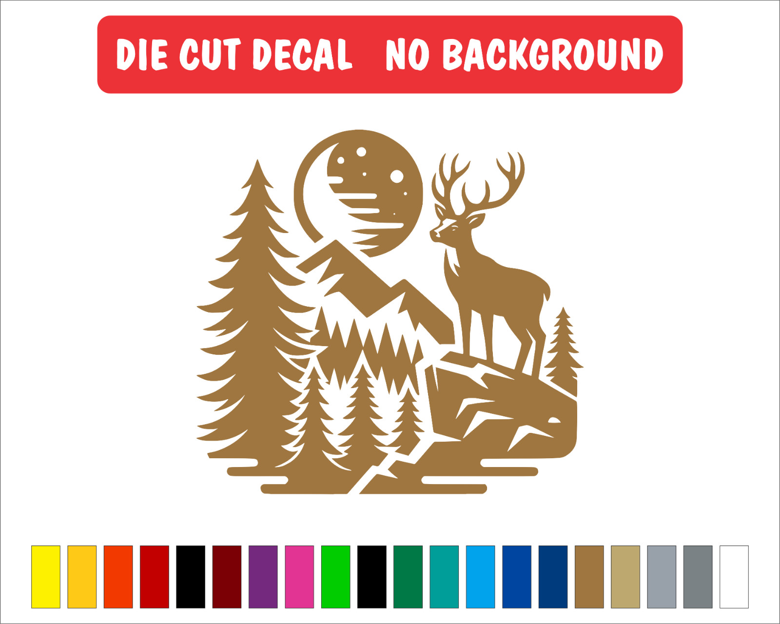 DEER and Mountain Scene Vinyl Decal. Car Window Sticker