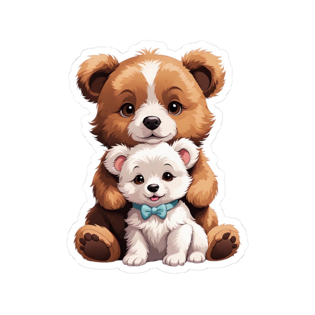Adorable Bear and Pup Kiss Cut Stickers, Cute Animal Decor