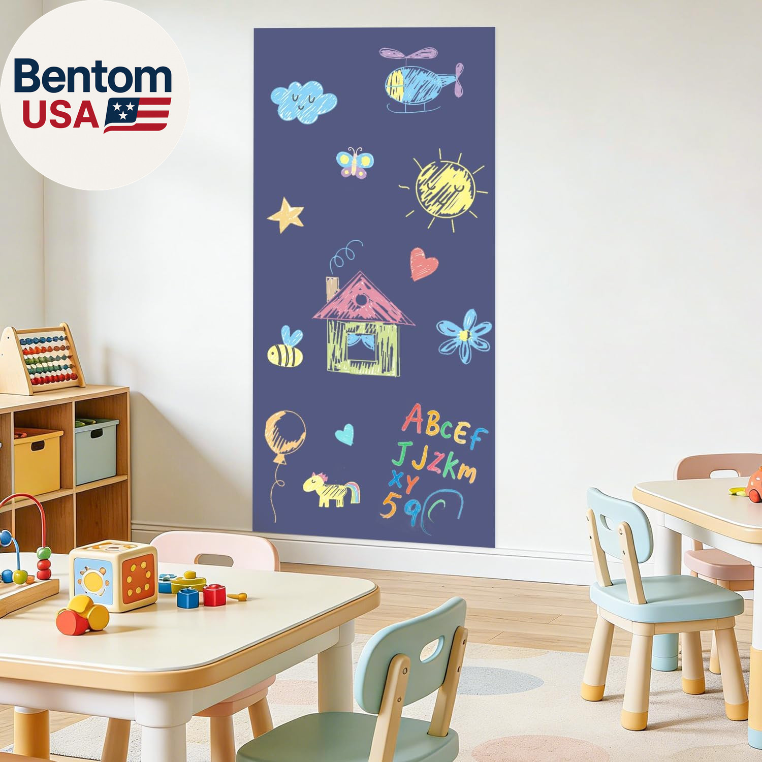 47.2" X 17.5" Large Magnetic Wall Decal Dusty Blue Self-Adhesive Magnet Chalkboa
