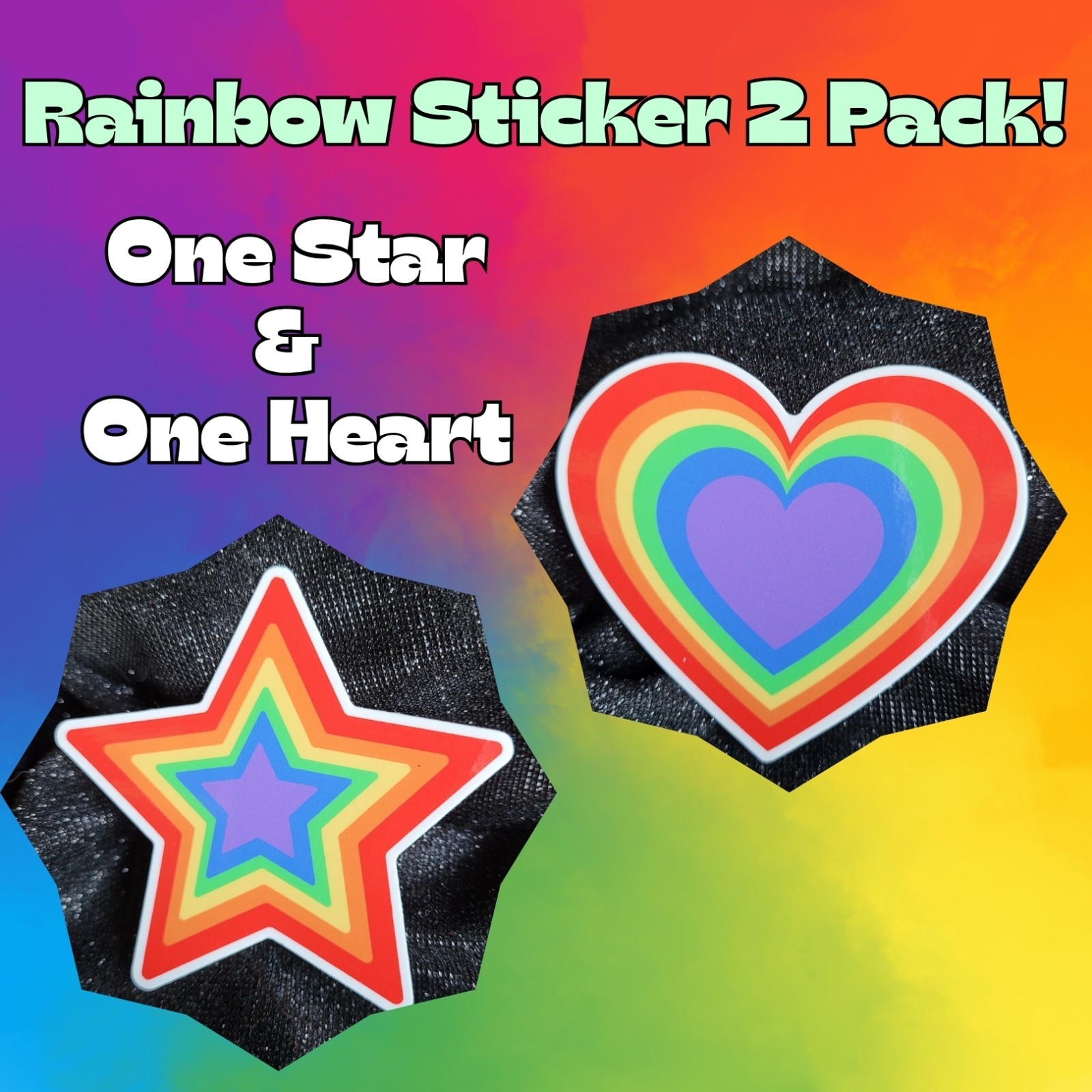 Rainbow Two Pack Stickers ~ Heart & Star ~ Rainbows Vinyl Waterproof Pride LGBTQ