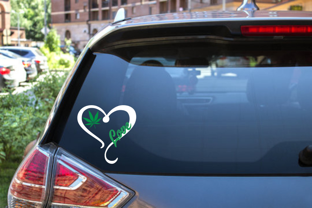 Love Weed Decal Sticker: Heart Cannabis Design – 6230