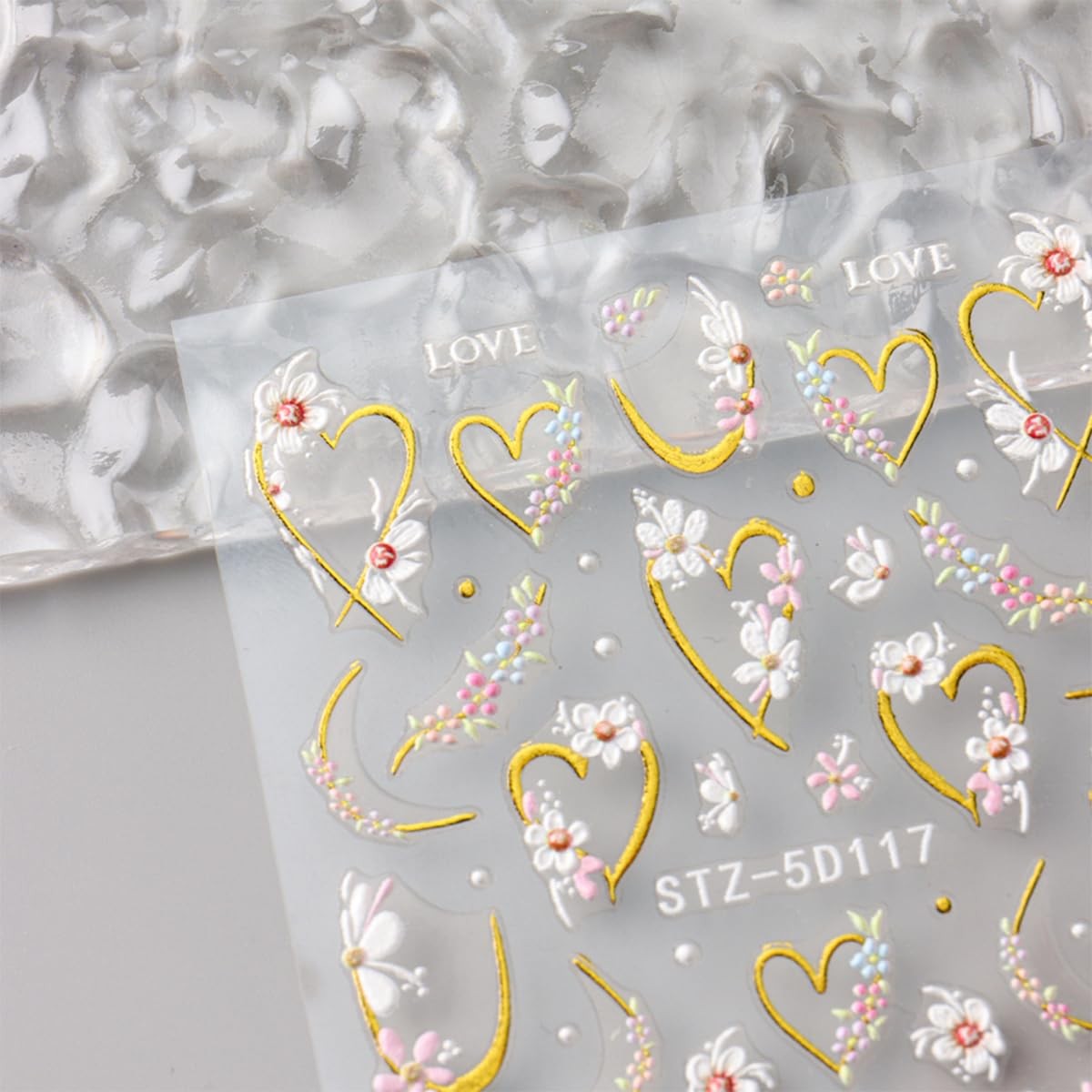 JMEOWIO 3D Embossed Flower Nail Art Stickers Decals Self-Adhesive 5D Colorful