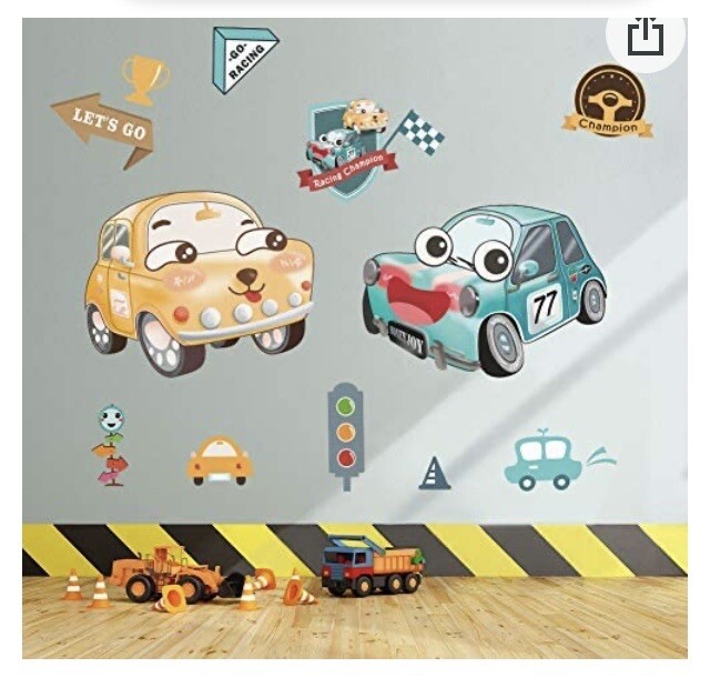Nursery/Kids Bedroom Wall Decal Decor – Cartoon Cars – Fantasy cute – Removable