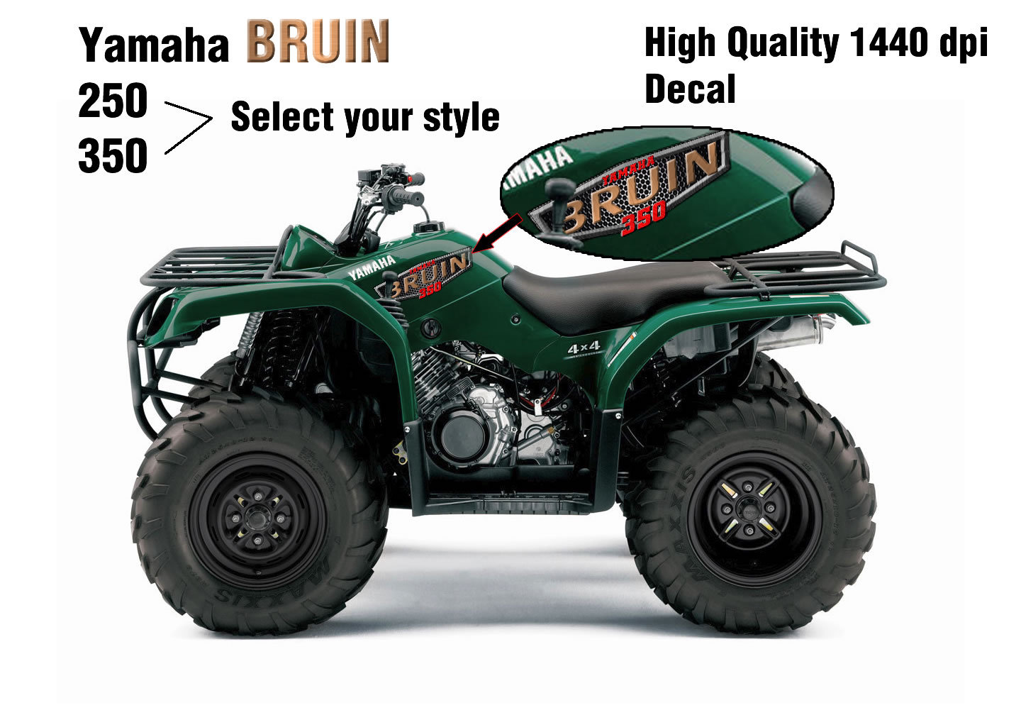 Yamaha Bruin 250 350 OEM ATV Tank Plastic Decal Graphic Sticker Kit upgrade