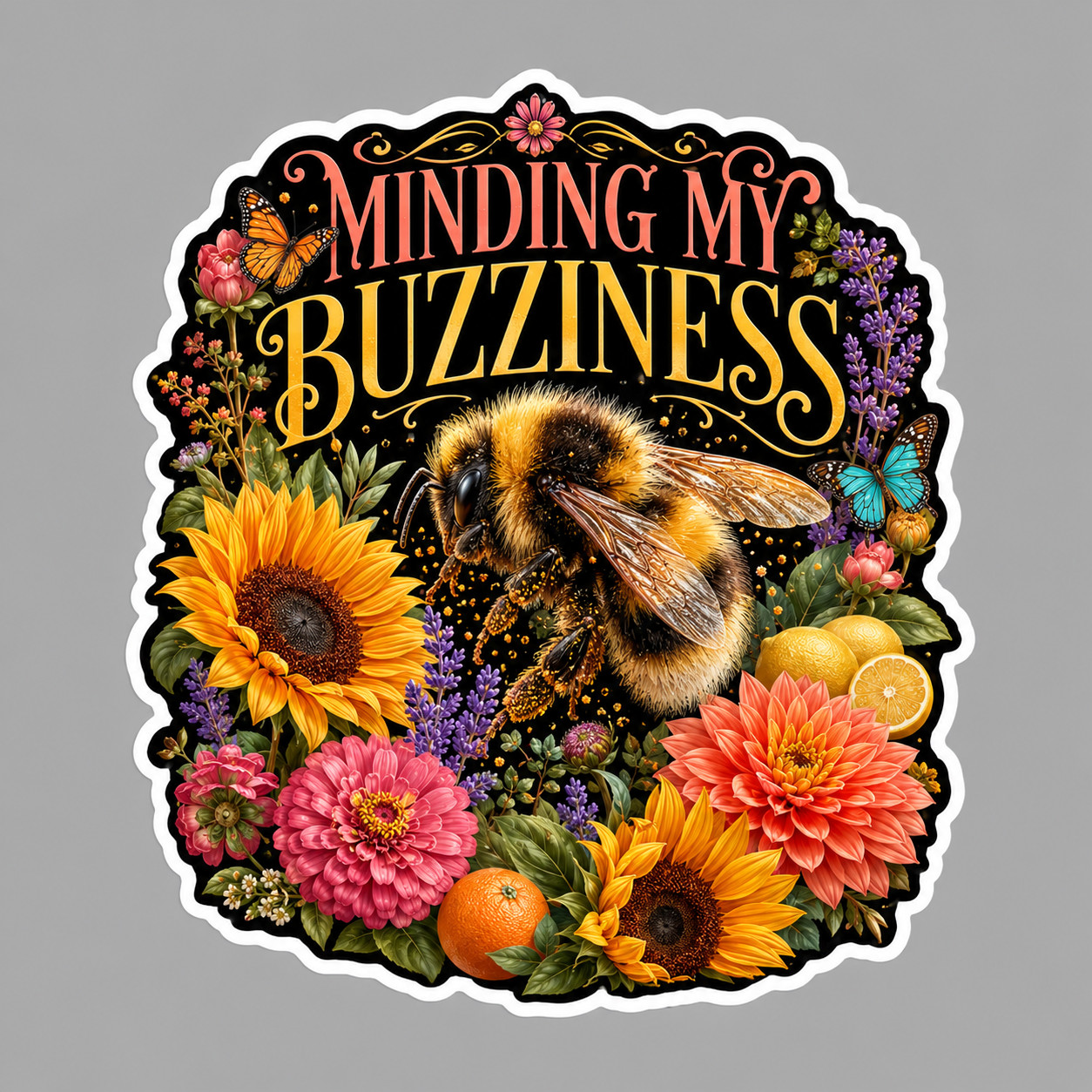 Bumble Bee Sticker Vinyl Decal Minding My Buzziness Funny Bee Floral Gift
