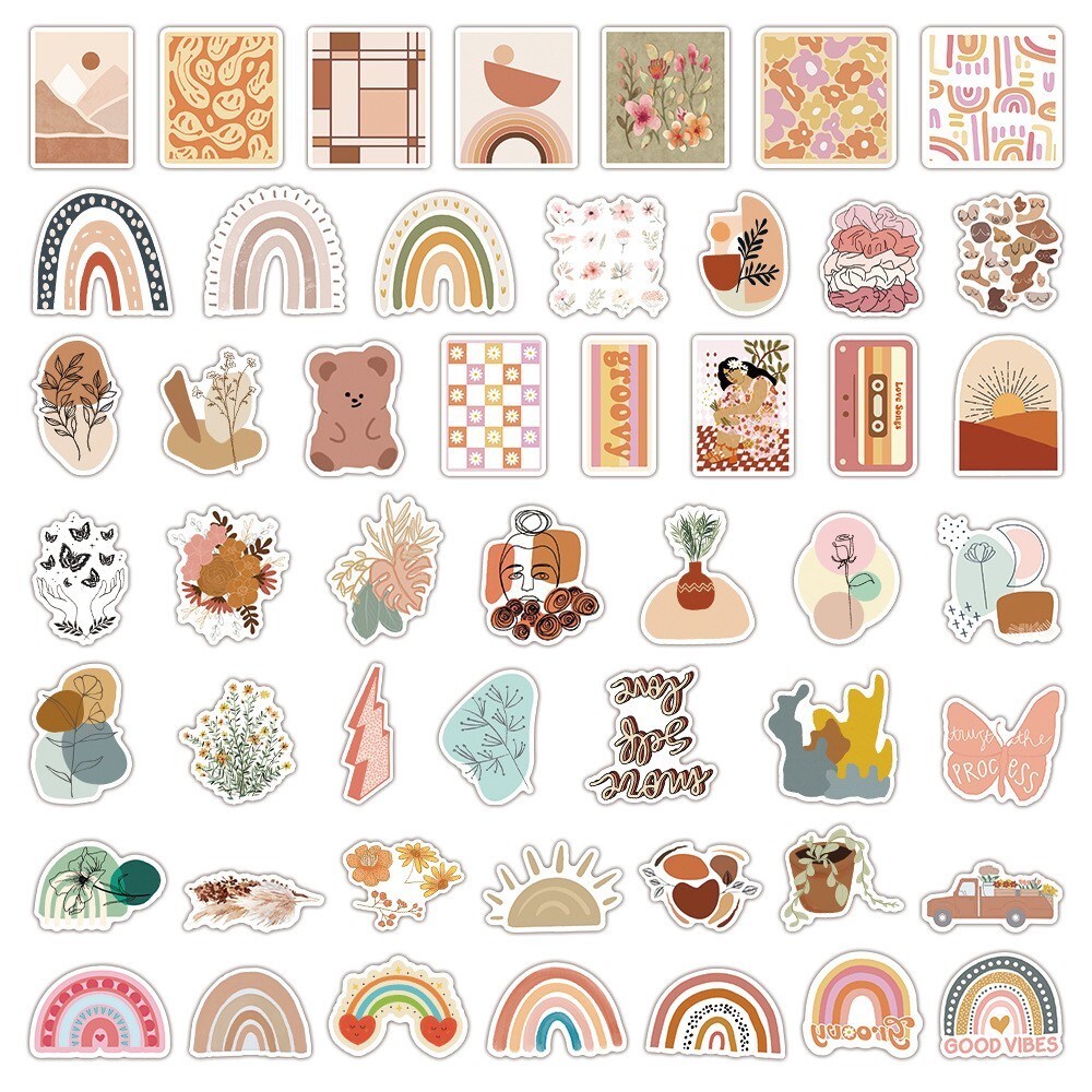 200pcs Retro Cottagecore Vintage Vinyl Sticker Waterproof Decal，#106107186