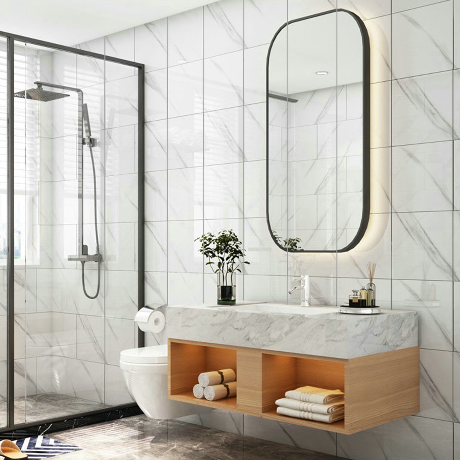 1-40pcs Marble Stone Tile Sticker Wall Paper PVC Panels Self-adhesive Waterproof