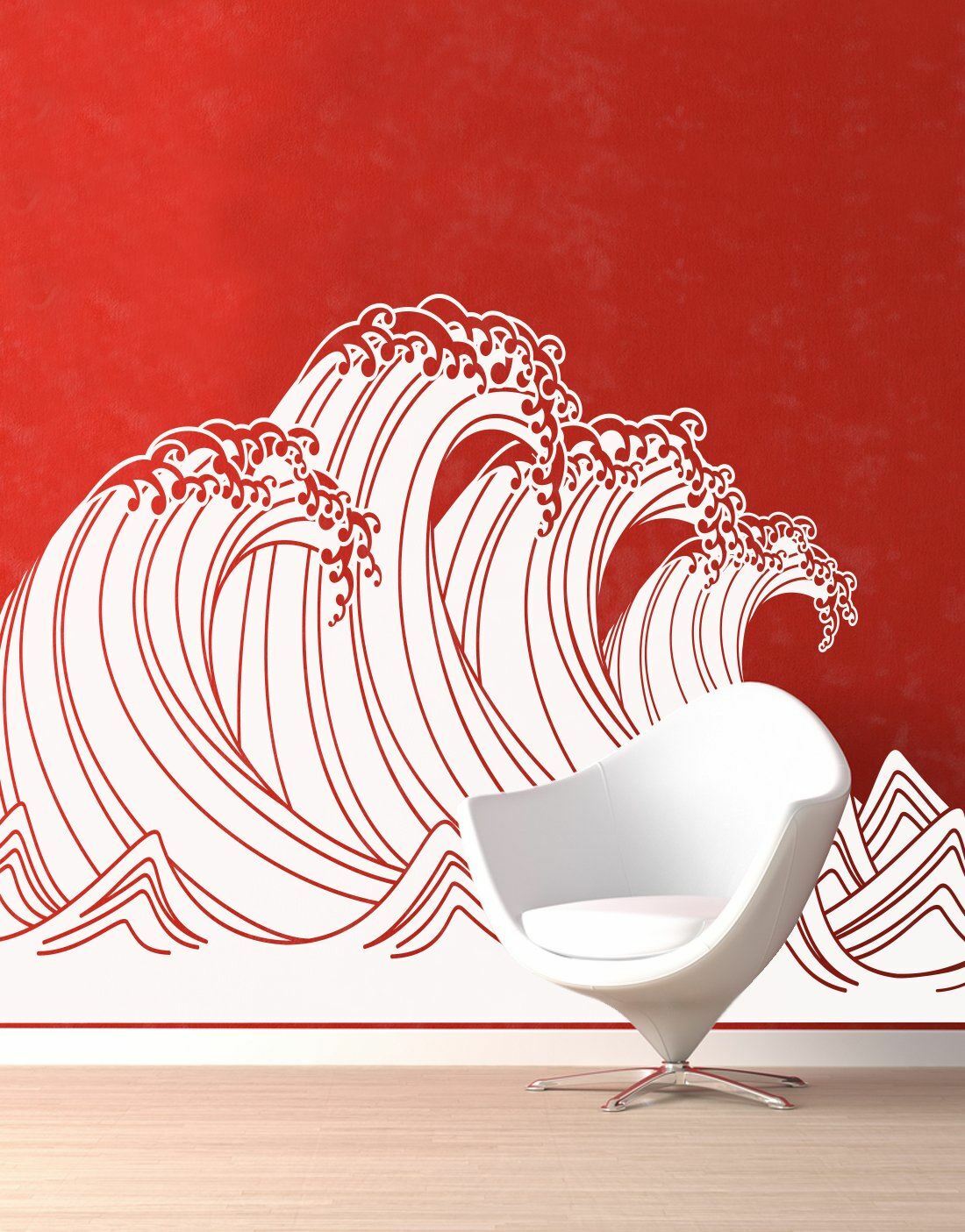 Japanese Typhoon Wave Abstract Wall Decal Sticker. Hokusai Great Wave. #6110
