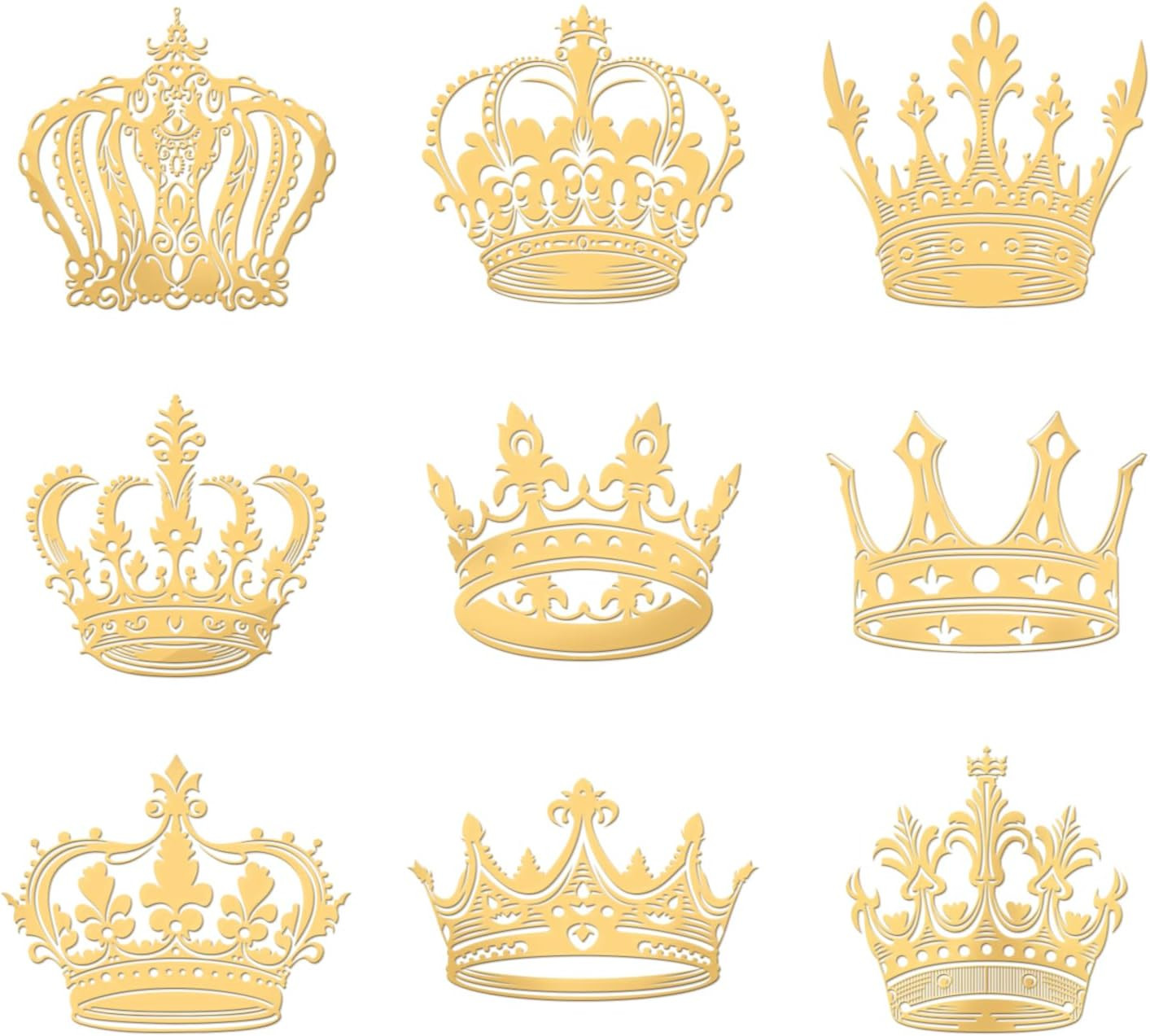 9Pcs 1.6X1.6 Inch Crown Pattern Stickers Crown Metal Sticker Self Adhesive Gold