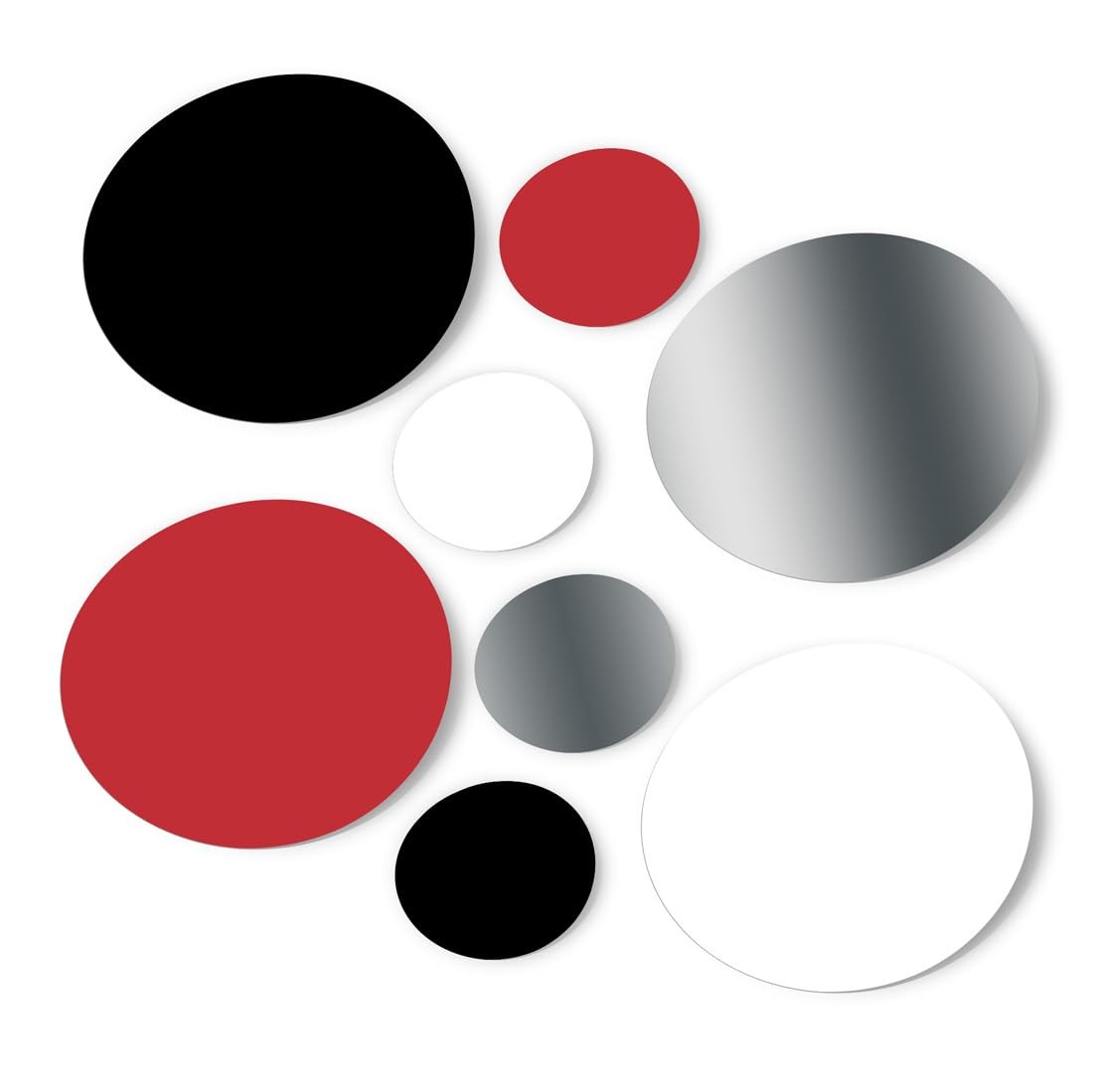 Red/Black/Silver/White Vinyl Wall Stickers – 2" & 4" Circles (60 Decals)