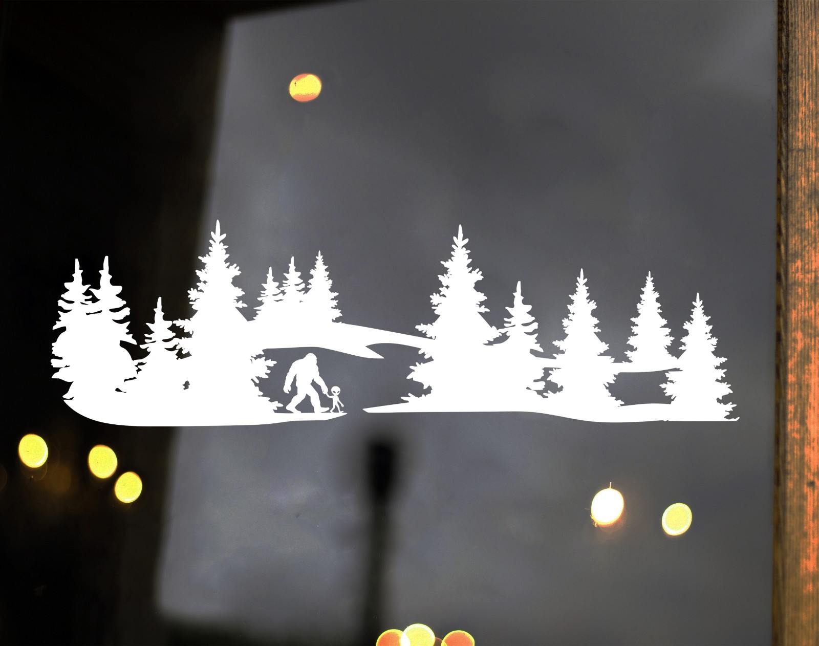 Bigfoot Alien Forest Scene Vinyl Decal V2 | Sasquatch RV 4×4 Graphics Car Truck