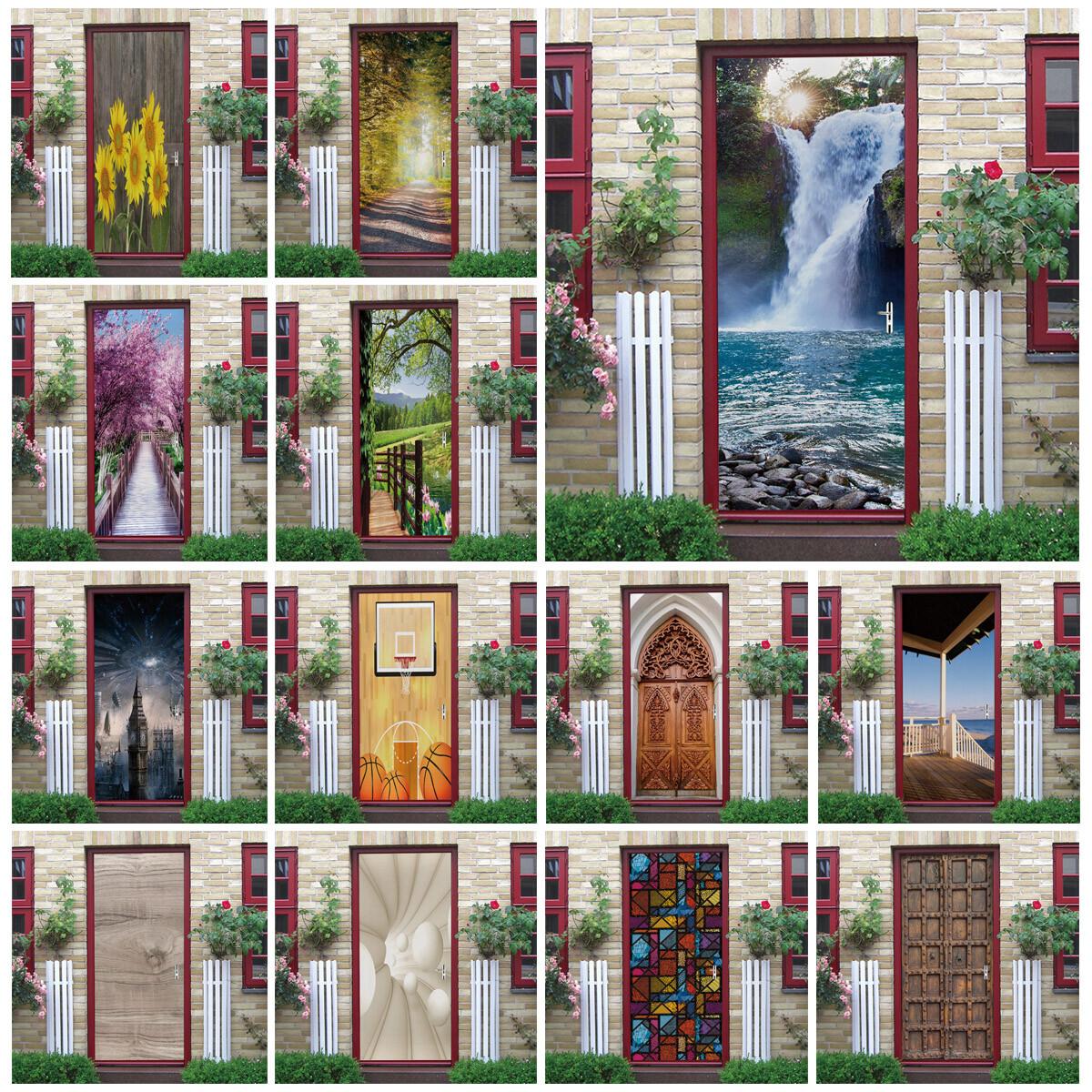 DOOR STICKER – Waterfall Forest Scenery 3D Self-adhesive Murals Decals Cover