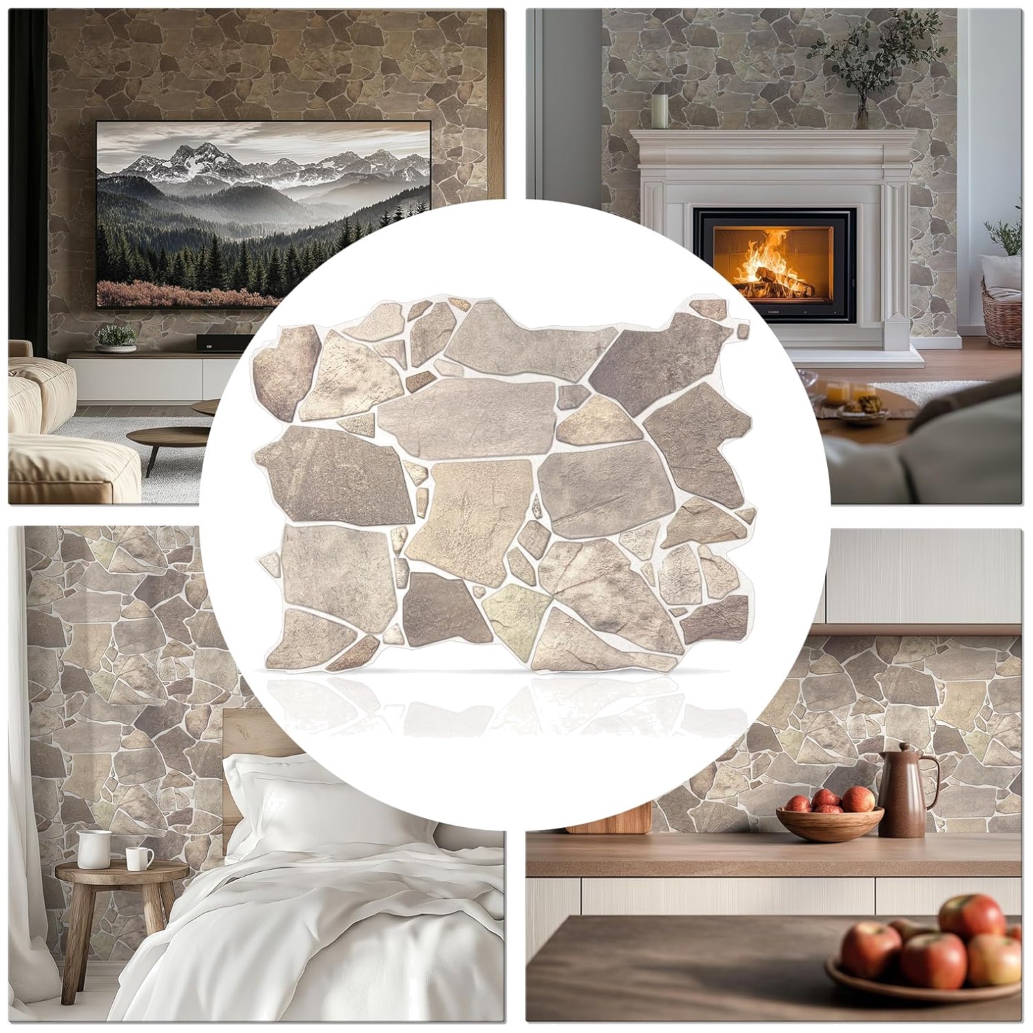 Natural Style 3D Stone Panels – Grey Beige Brown, 15 Pack