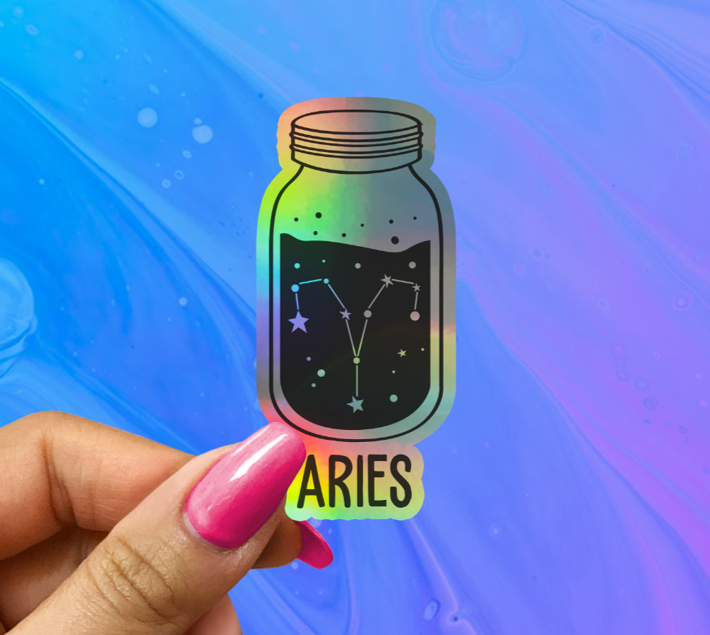 Aries Zodiac Bottle Holographic Vinyl Sticker – Astrology Decal