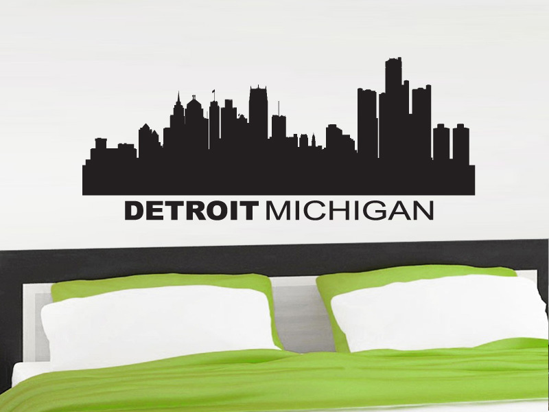 FGD Detroit Michigan City Skyline Vinyl Wall Decal 20" x 48"