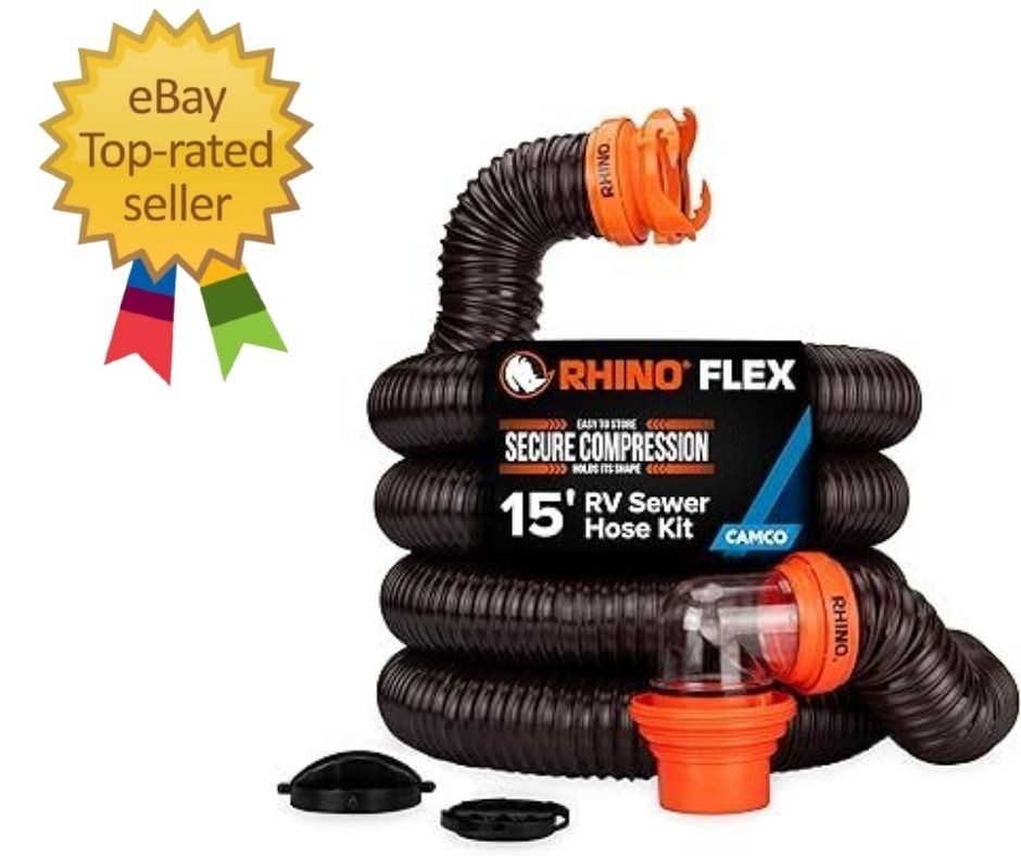 RhinoFLEX 15-Ft RV Sewer Hose Kit – Features Clear Elbow Fitting w/Removable 4-i
