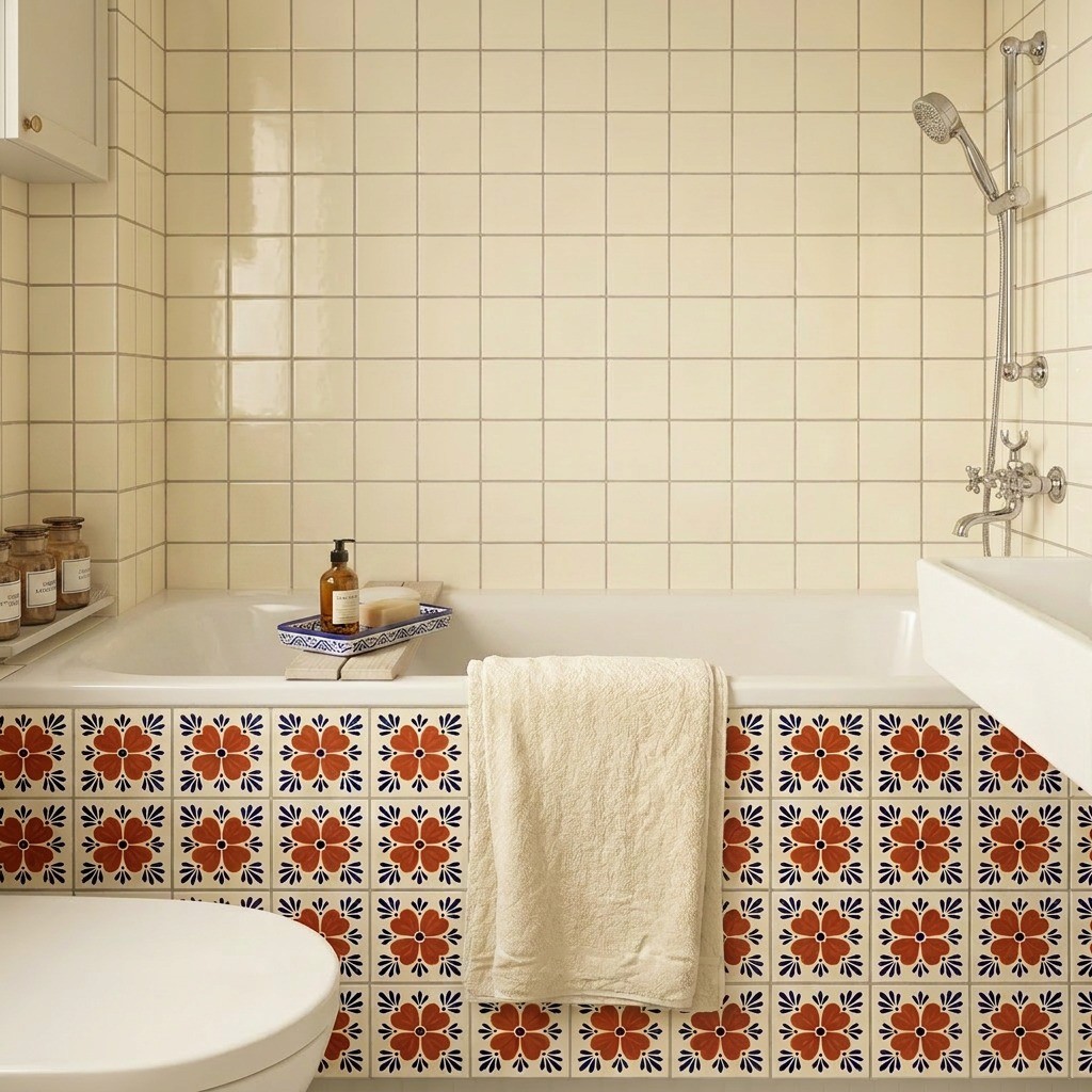 Peel and Stick Tile Stickers Terracotta Blue Mexican Talavera Kitchen Backsplash