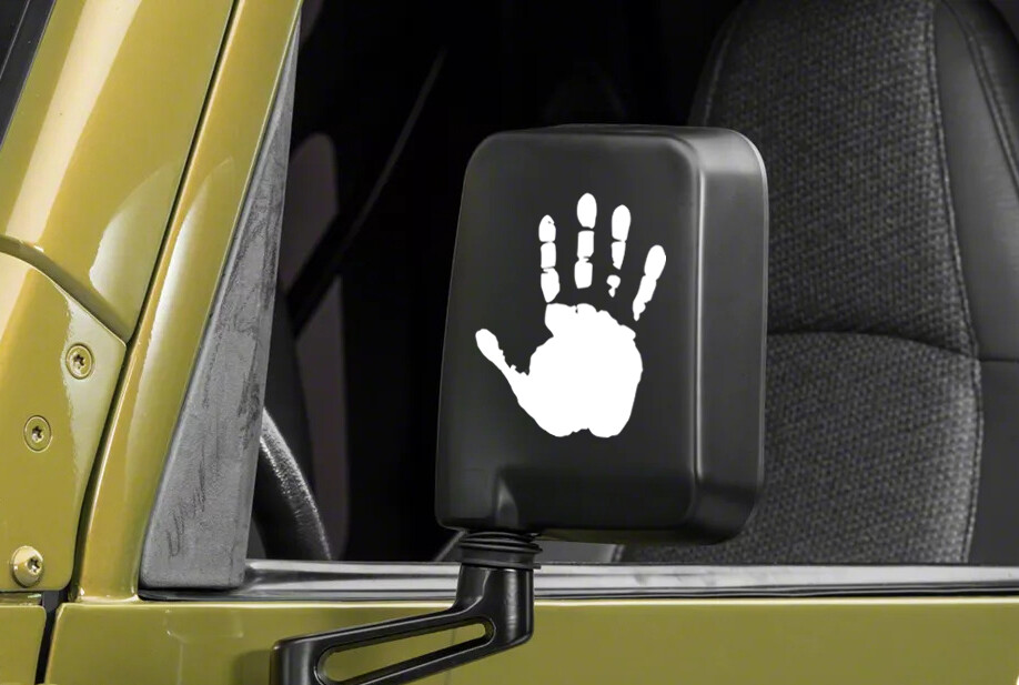 Wave Handprint for Side Mirror Vinyl Decal – 4×4 Left Right Hand Die Cut Sticker
