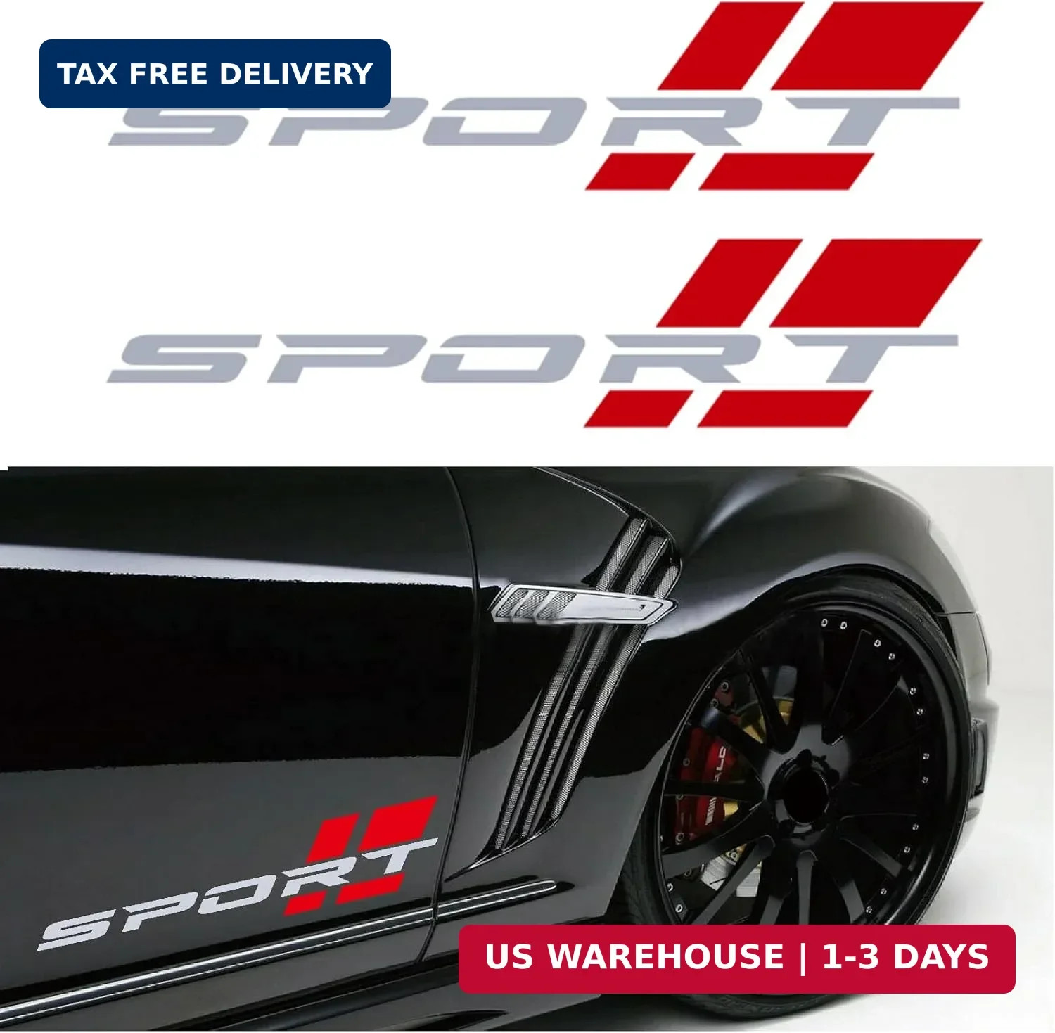 for 2 Pcs 16 Inch Matte Siver Red Sport Letter Logo Decal Sticker Fit for Most C