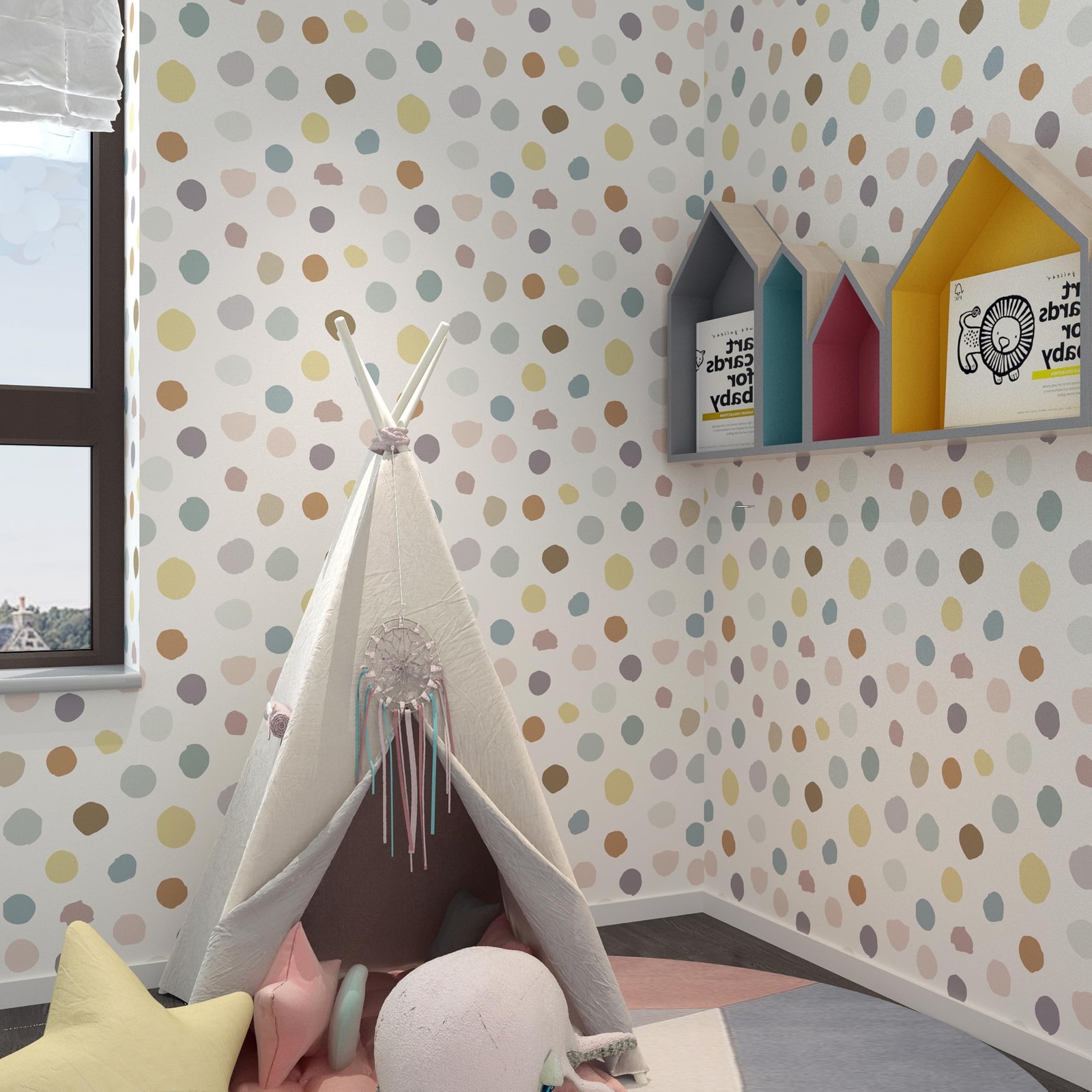 Kids Wallpaper Peel and Stick Colorful Polka Dot Wallpaper 17.5"x120" Self Ad…