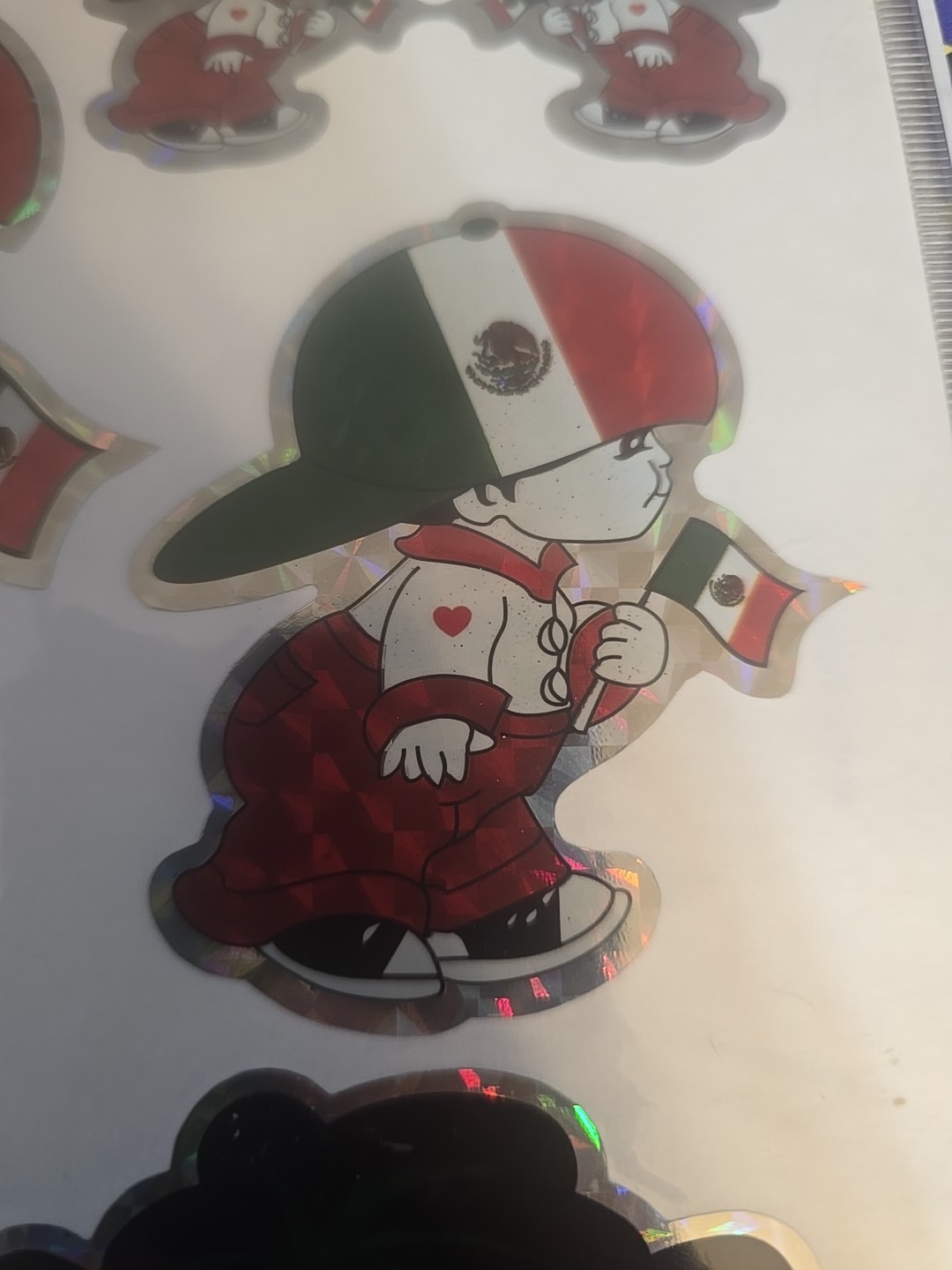Mexican Boy holding Mexican flag Laser Sticker 5 stickers on sheet- READ THE DSC