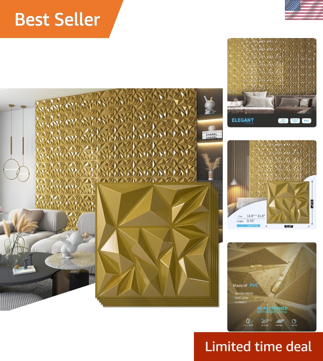 33-Pack 3D Wall Panels for Interior Wall Decor, Diamond Textured Feature Wall…