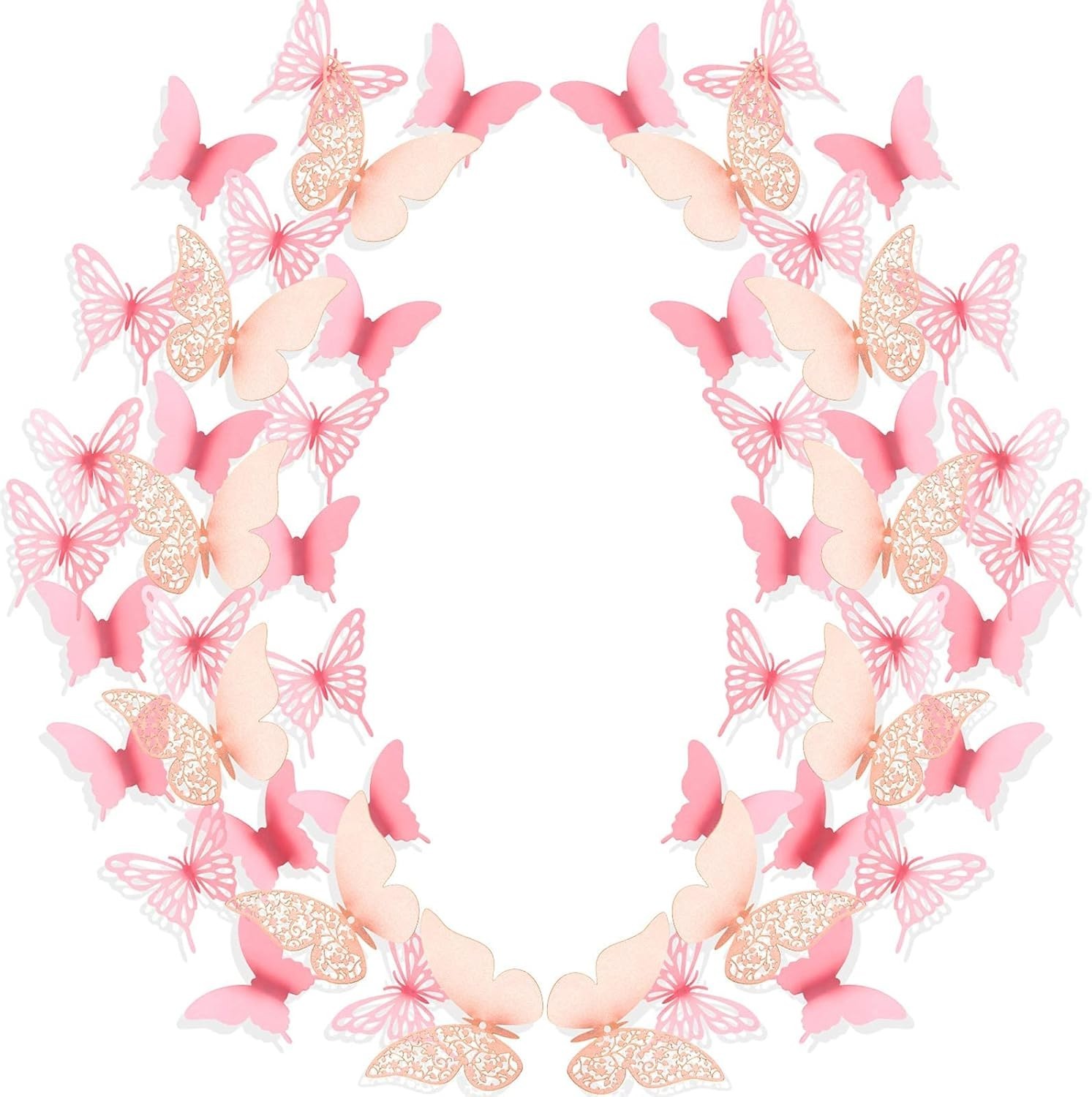 Romantic 3D Pink Butterfly Wall Stickers – 144 Assorted Pieces for Parties