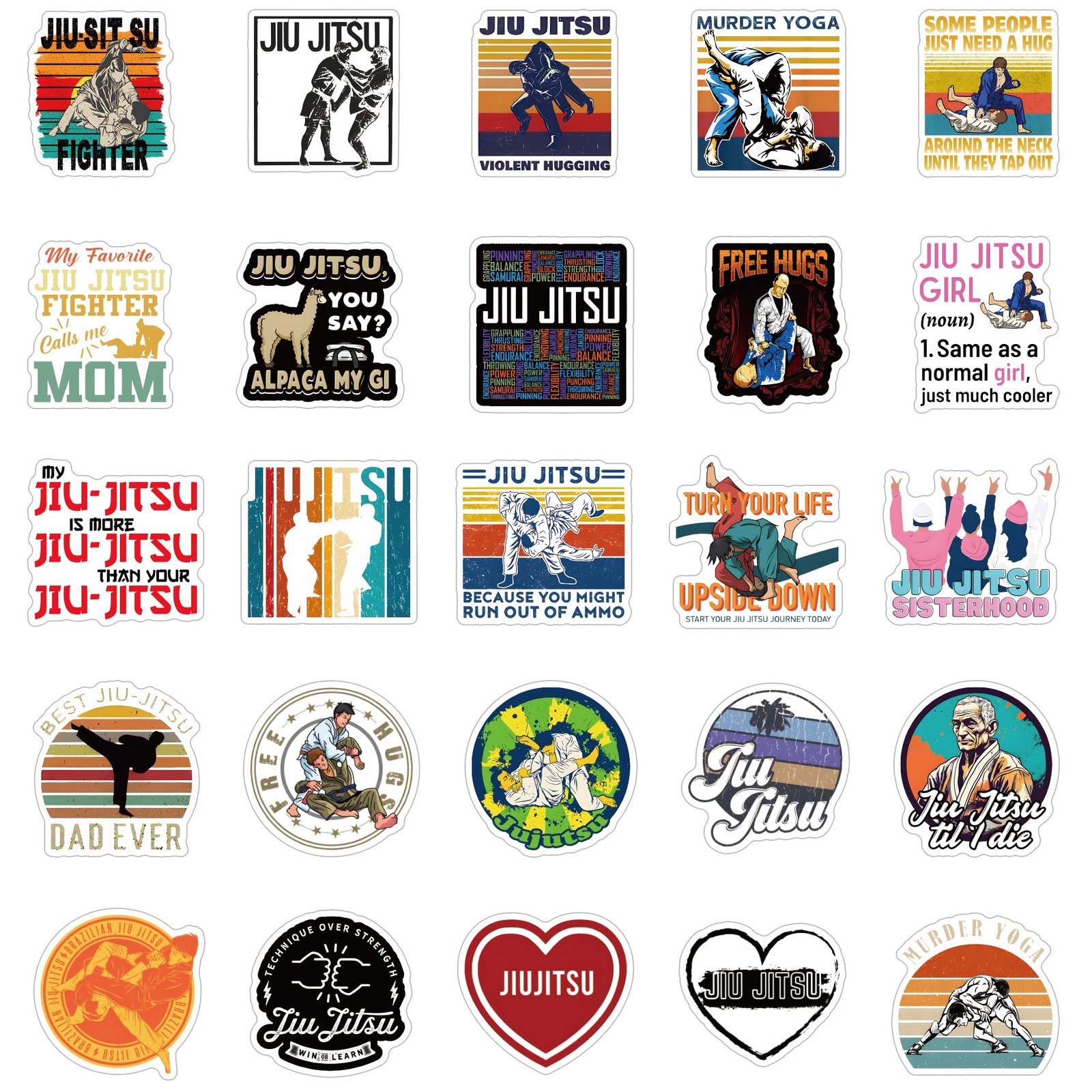 122Pcs jiu Jitsu Stickers Pack, Sport Aesthetic Vinyl 2-4inches, Colorful